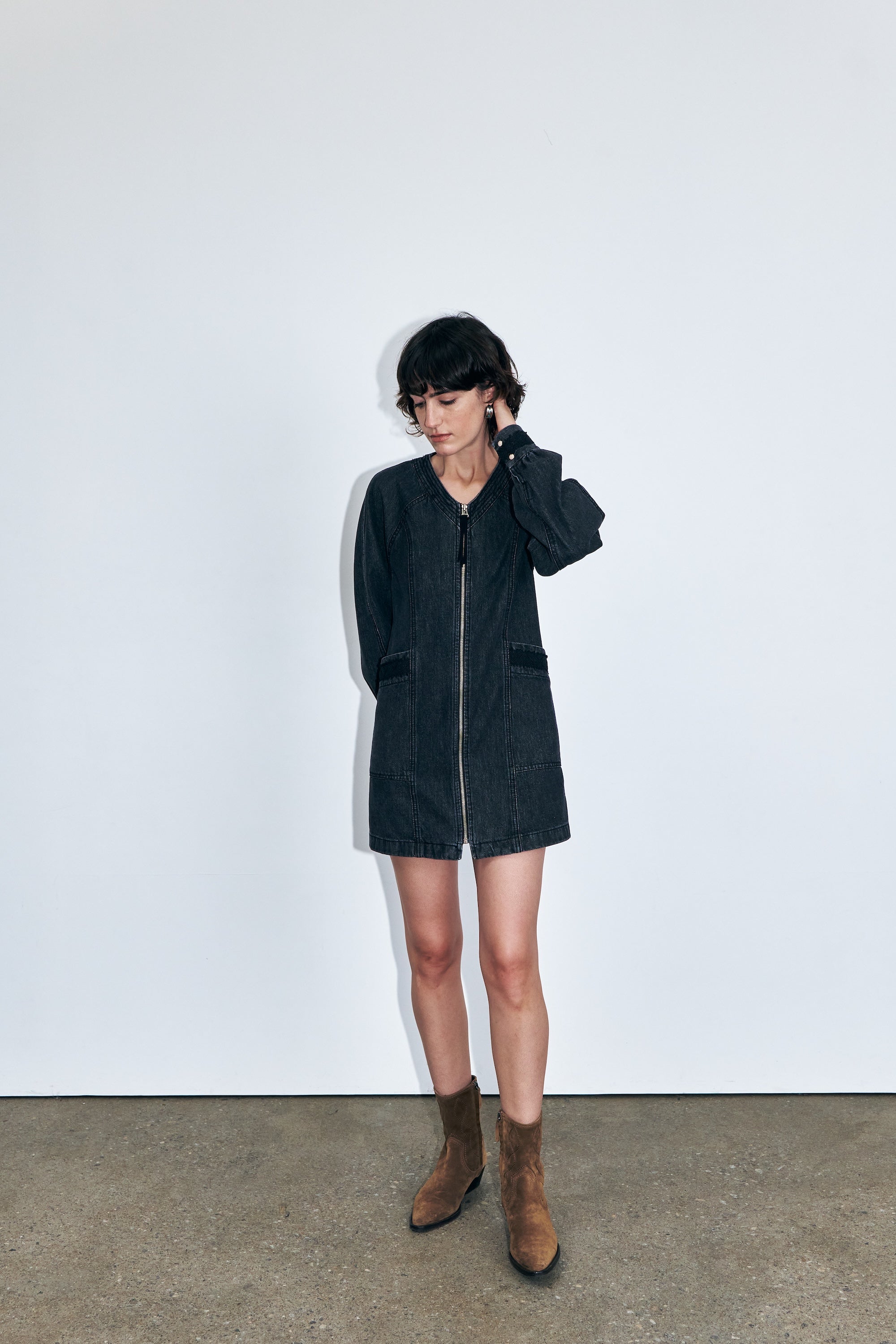 Denim Zip-up Mini Dress
