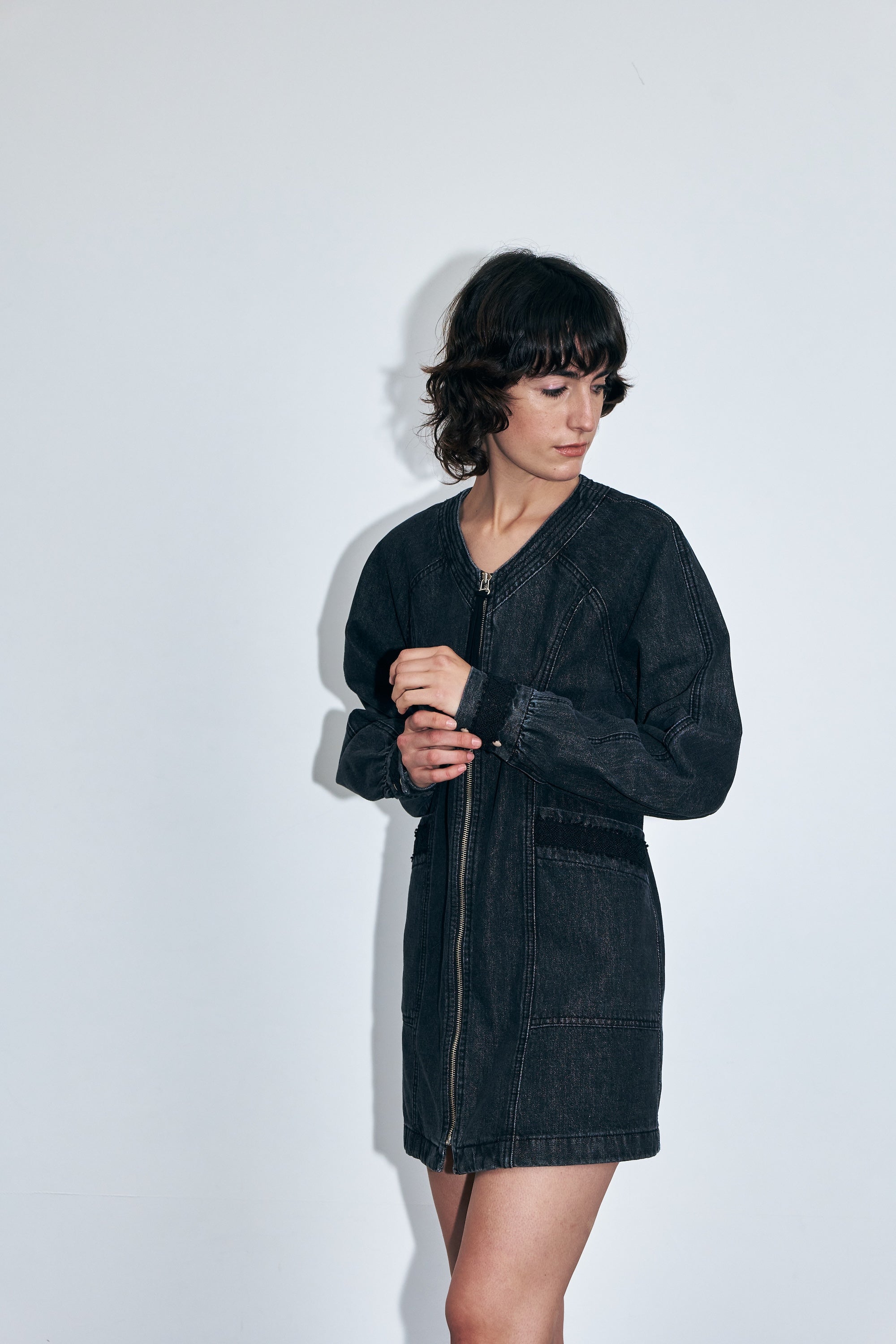 Denim Zip-up Mini Dress