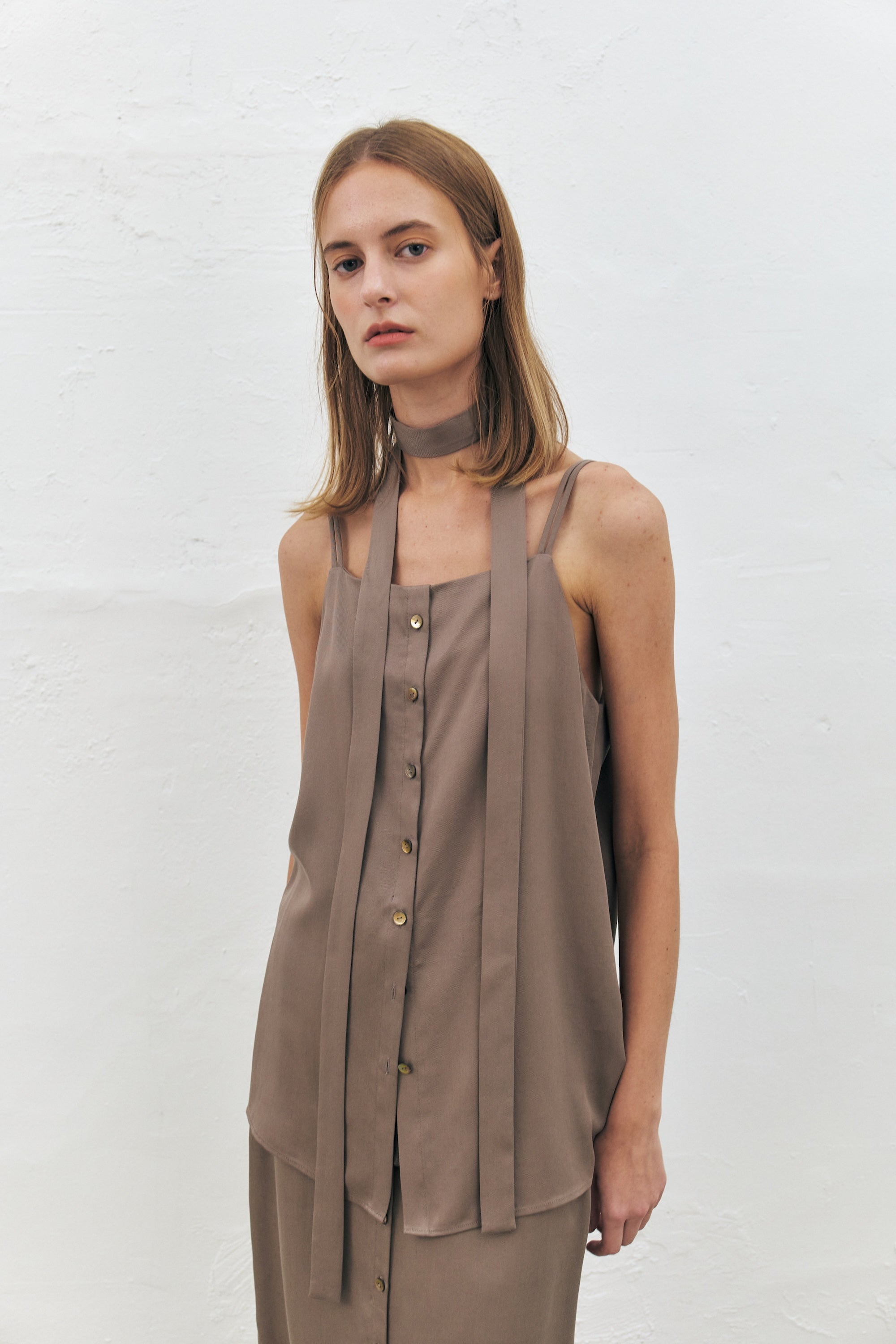Tencel Twill Sleeveless Scarf Top