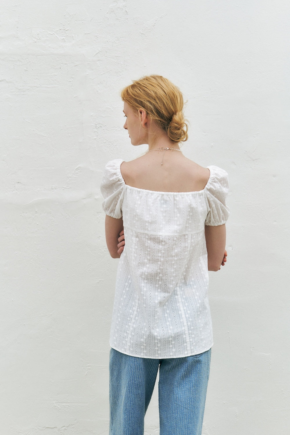Eyelet Embroidered Puff Sleeve Blouse