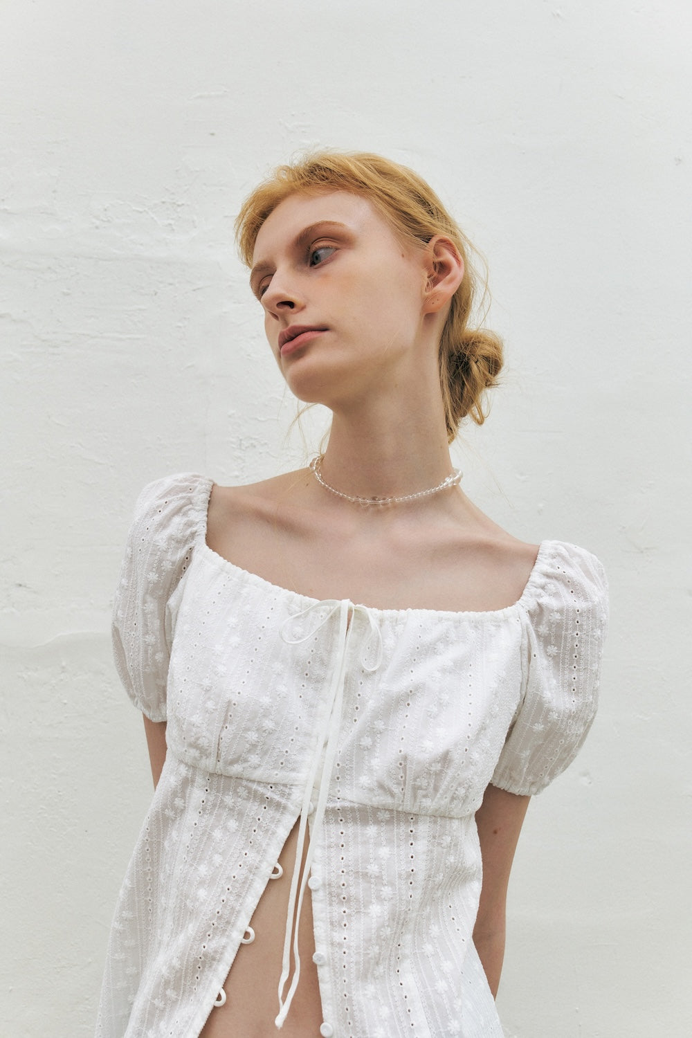 Eyelet Embroidered Puff Sleeve Blouse