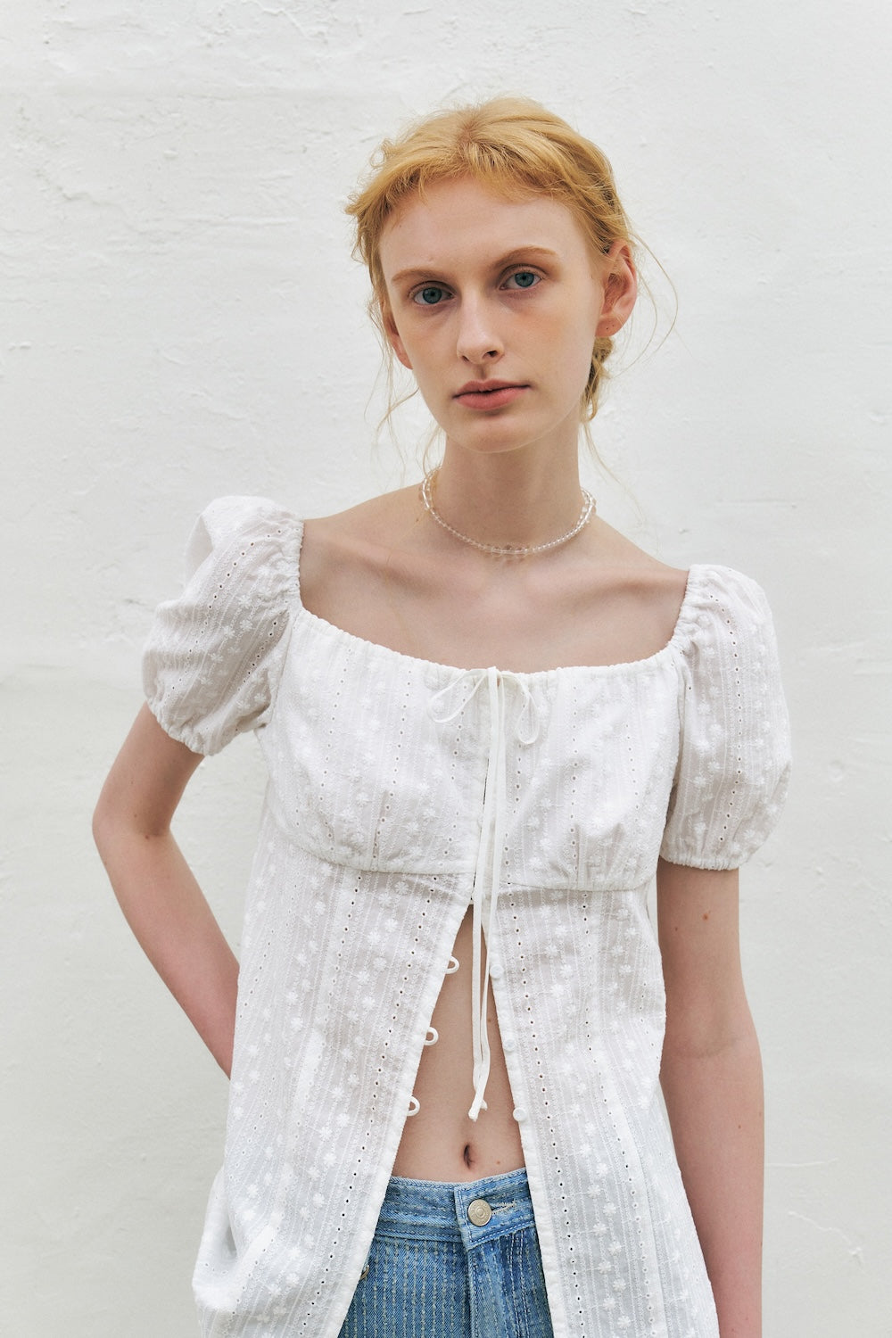 Eyelet Embroidered Puff Sleeve Blouse