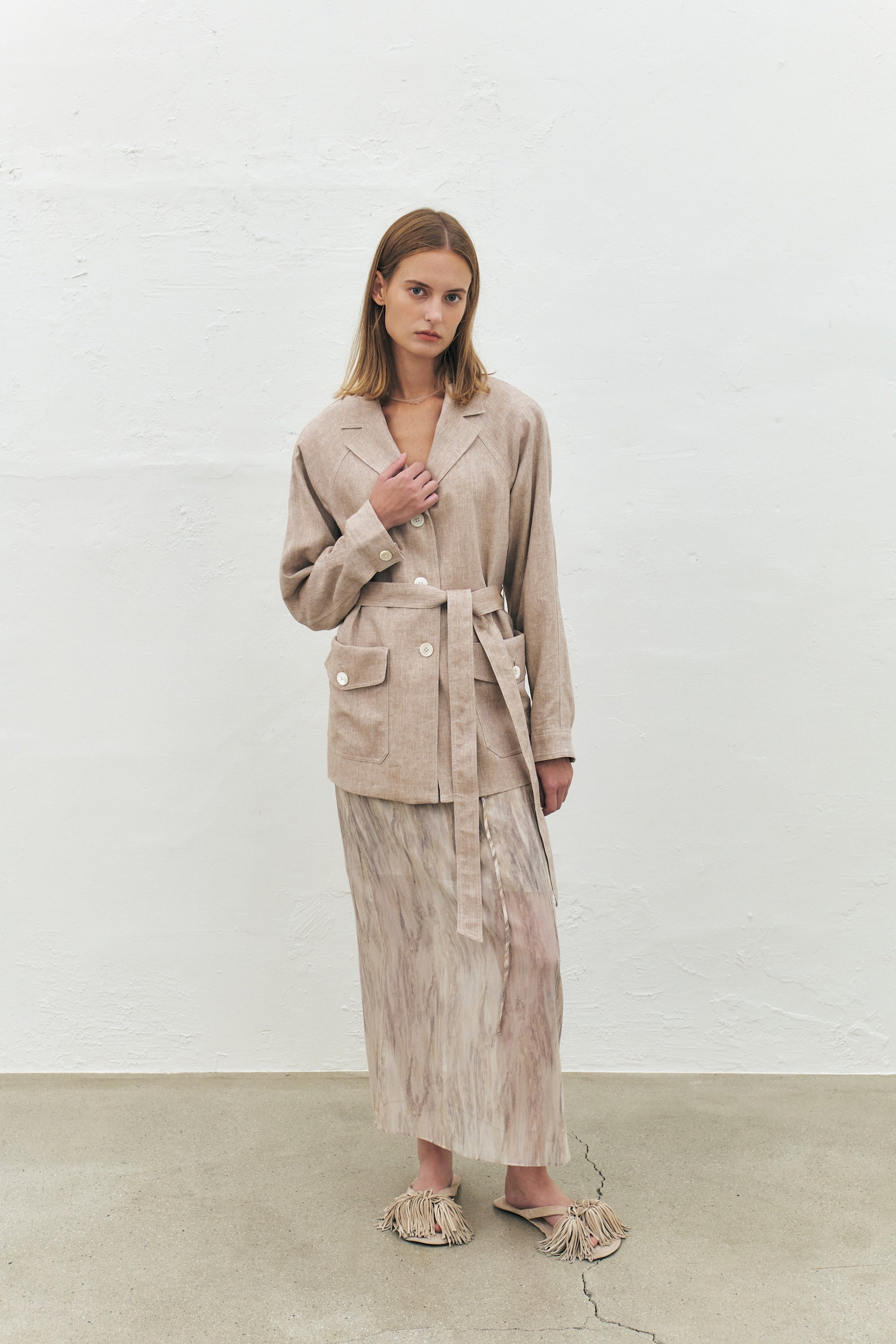 Linen Herringbone Belted Jacket