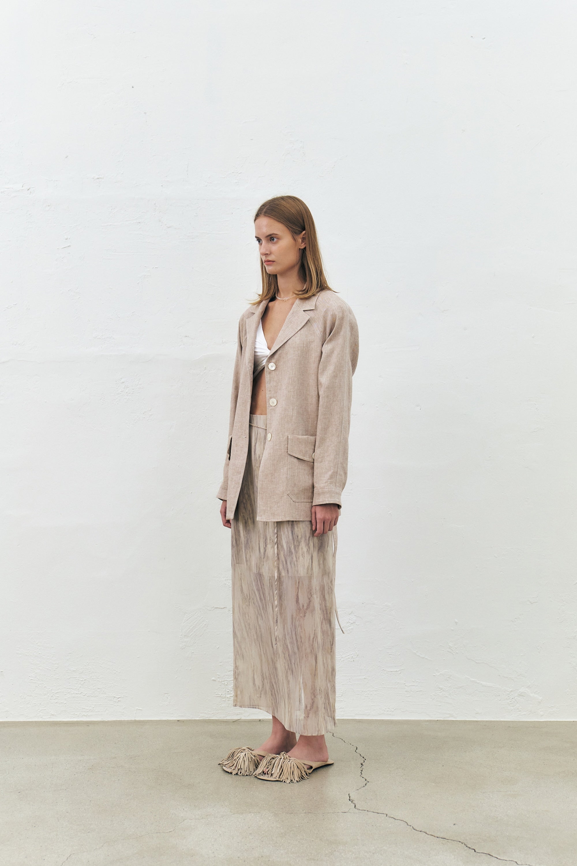 Linen Herringbone Belted Jacket