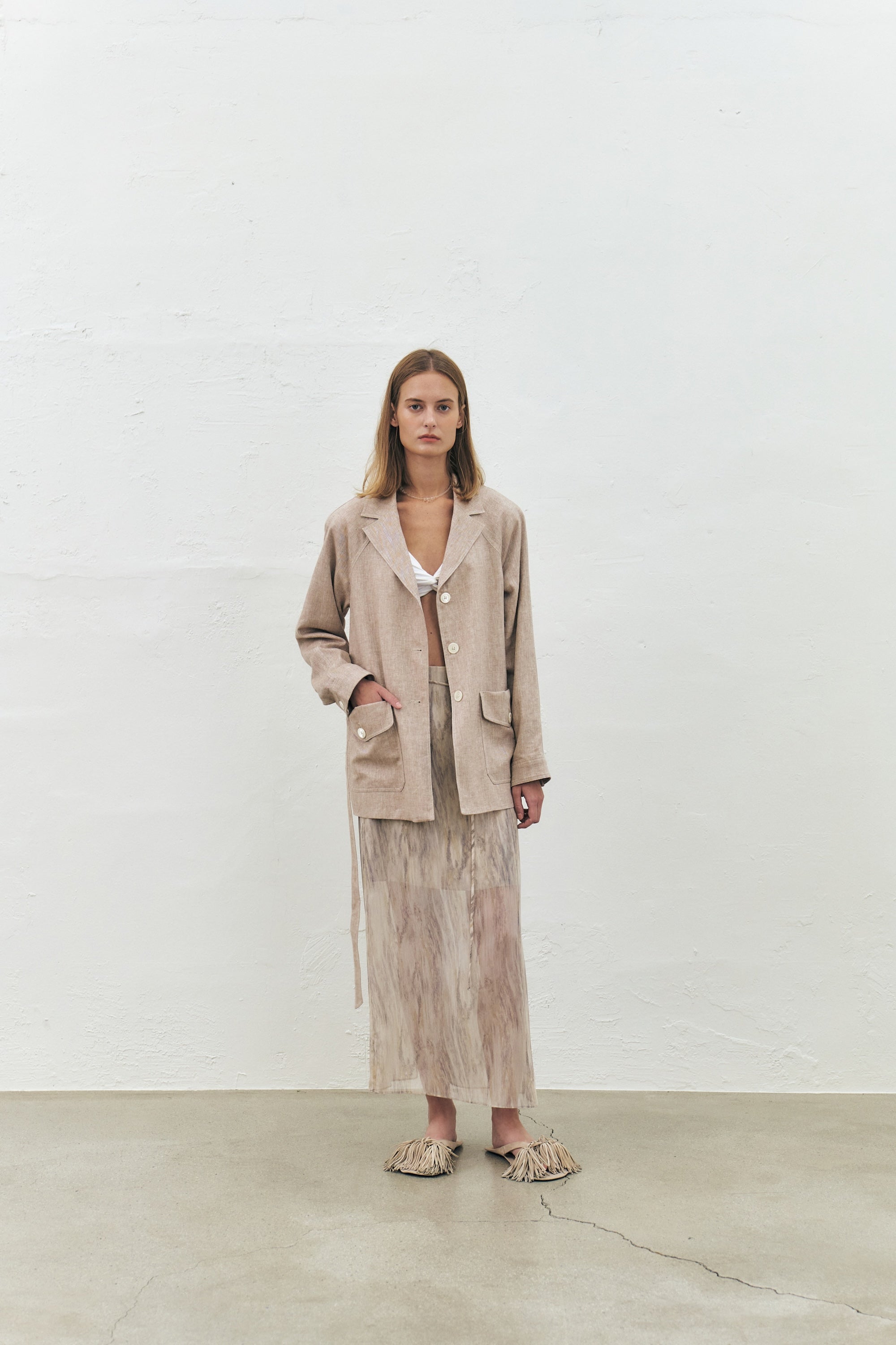 Linen Herringbone Belted Jacket
