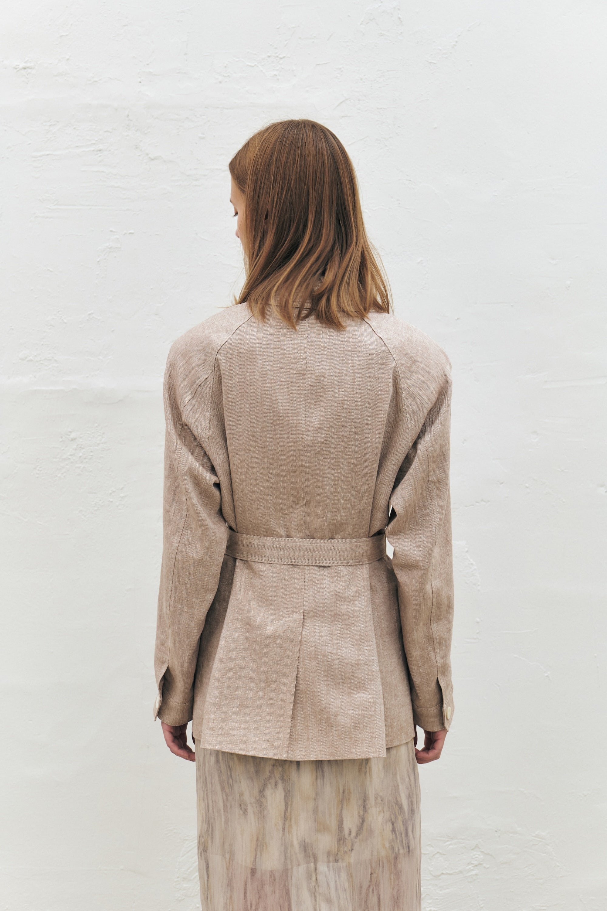 Linen Herringbone Belted Jacket