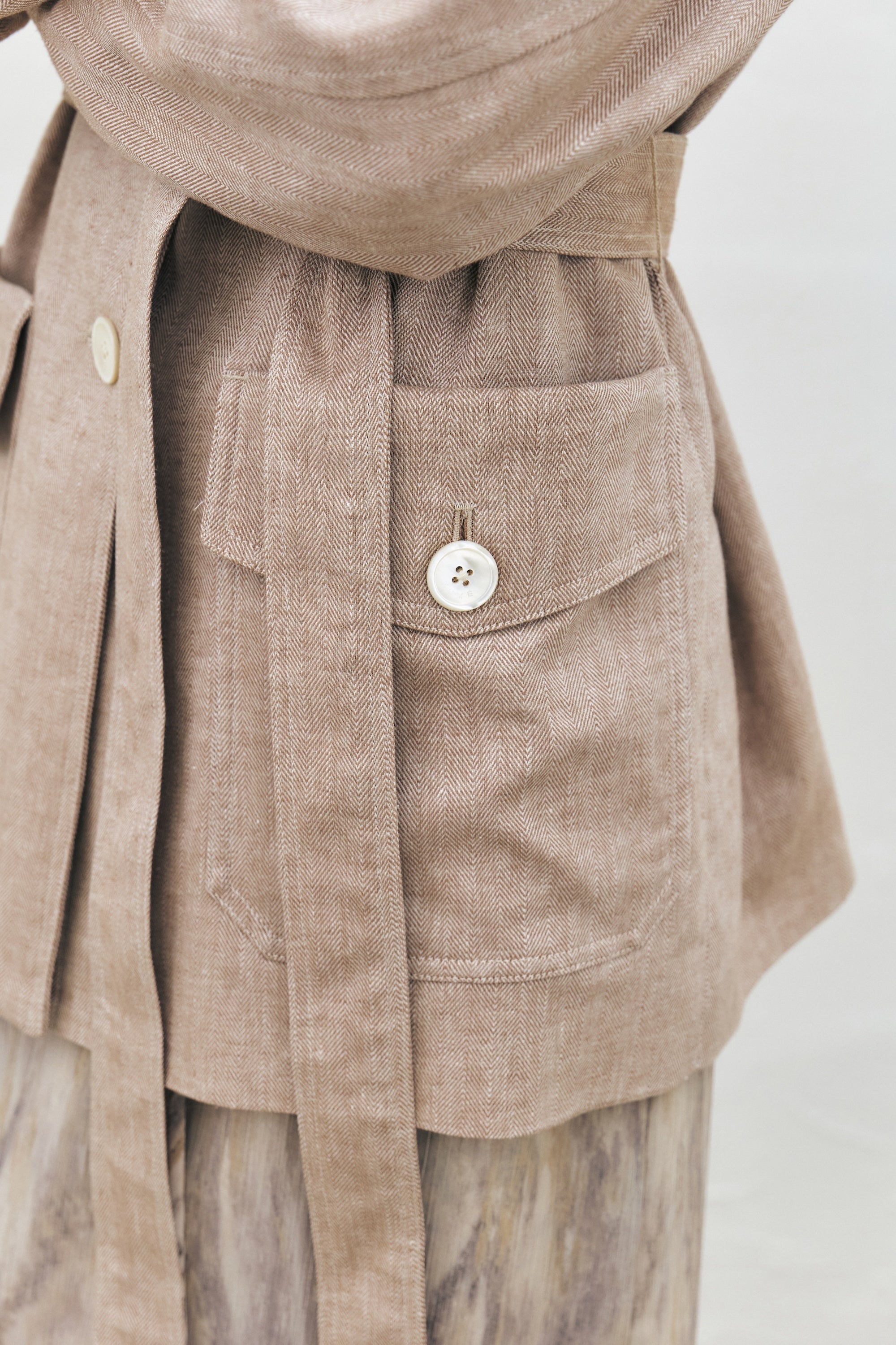 Linen Herringbone Belted Jacket