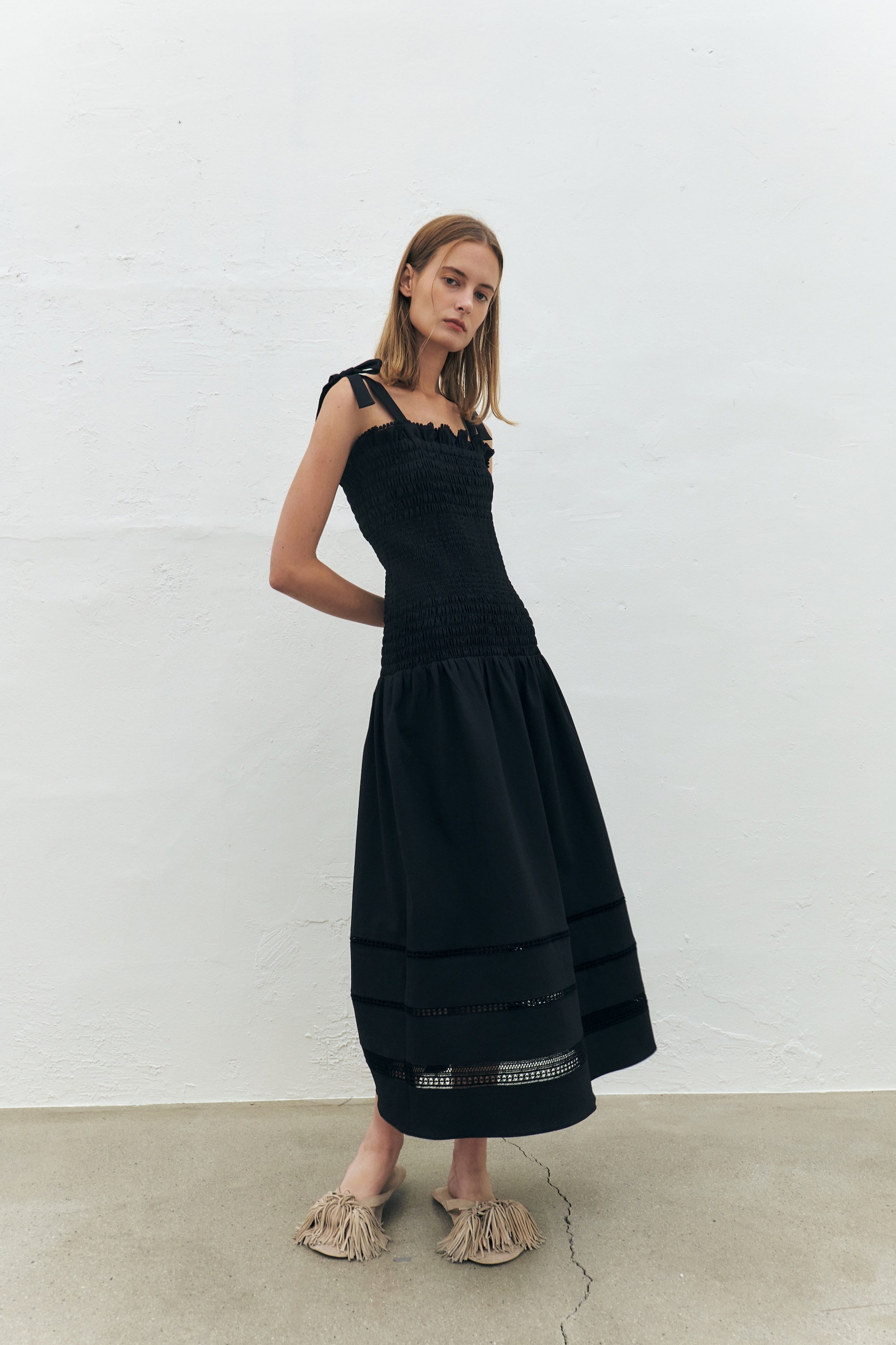 Ribbon Smocked Long Dress