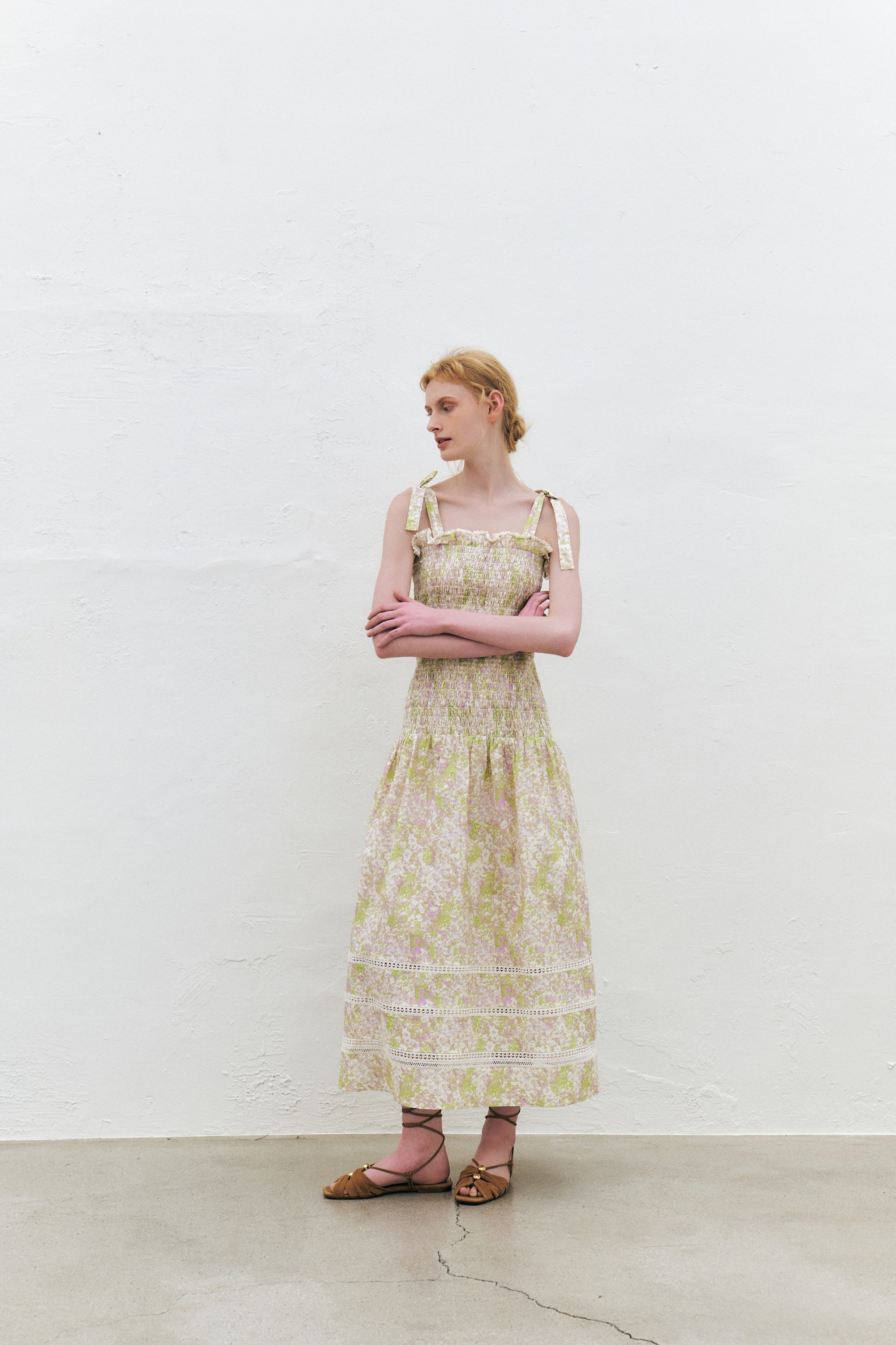 Ribbon Smocked Long Dress