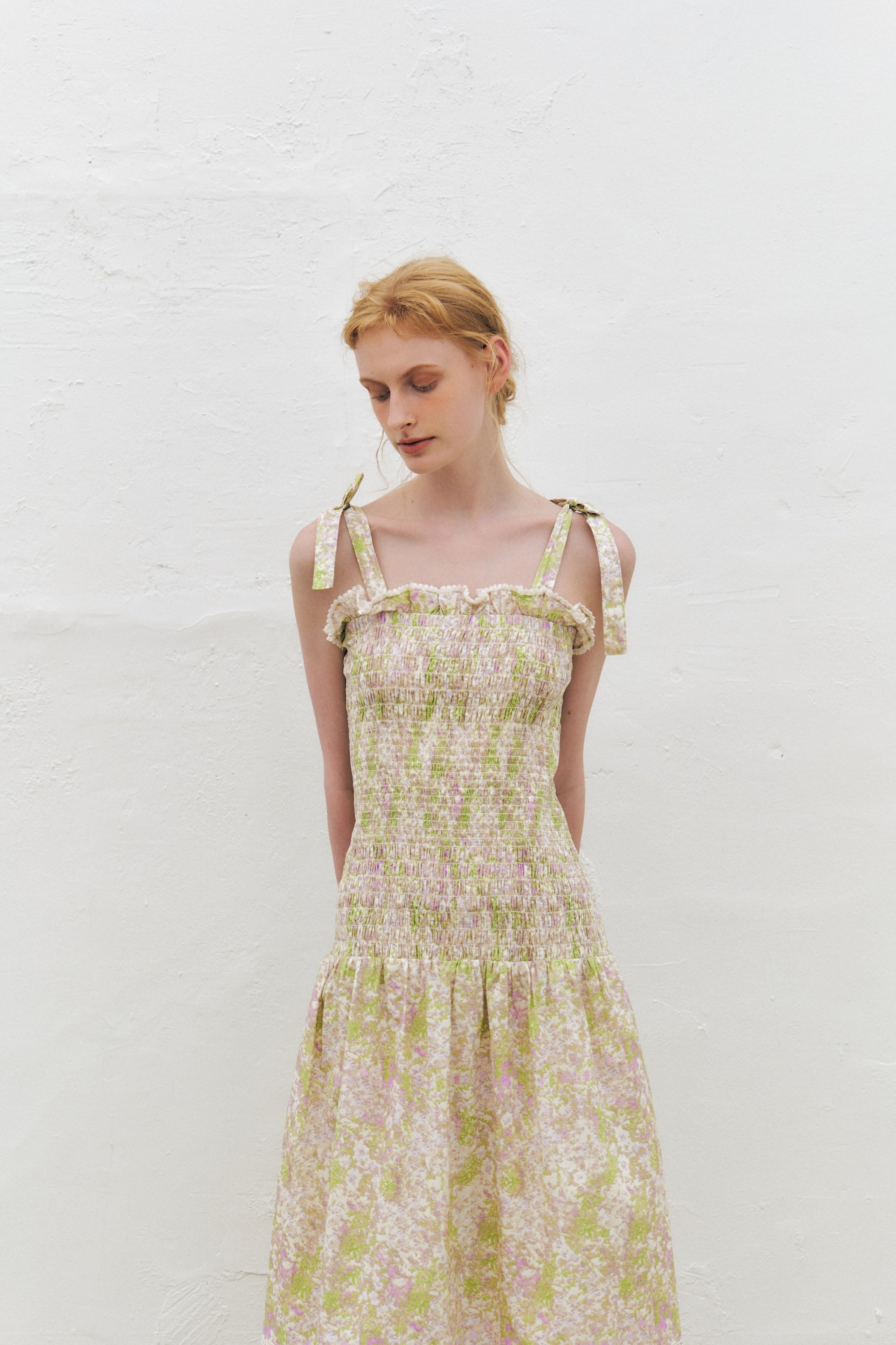 Ribbon Smocked Long Dress