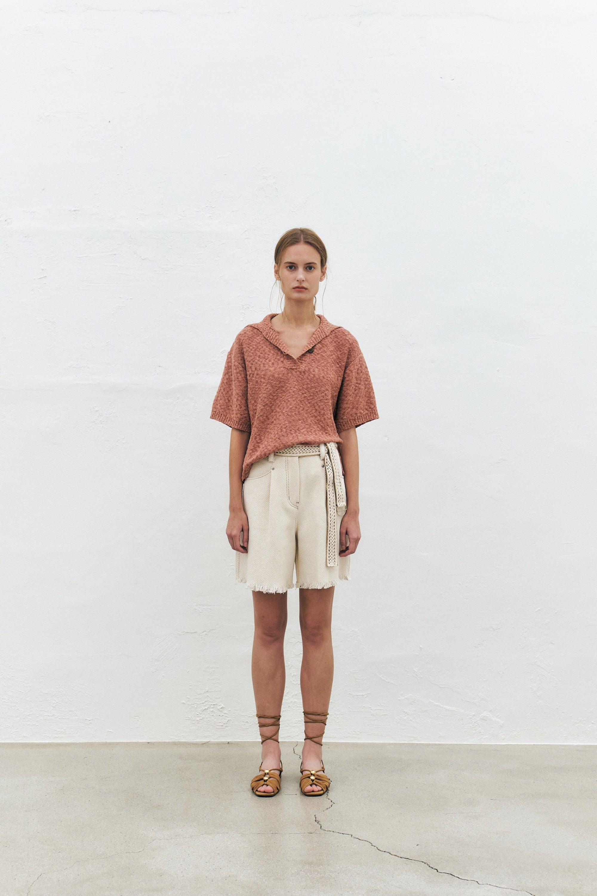 Frayed Twill Cotton Shorts