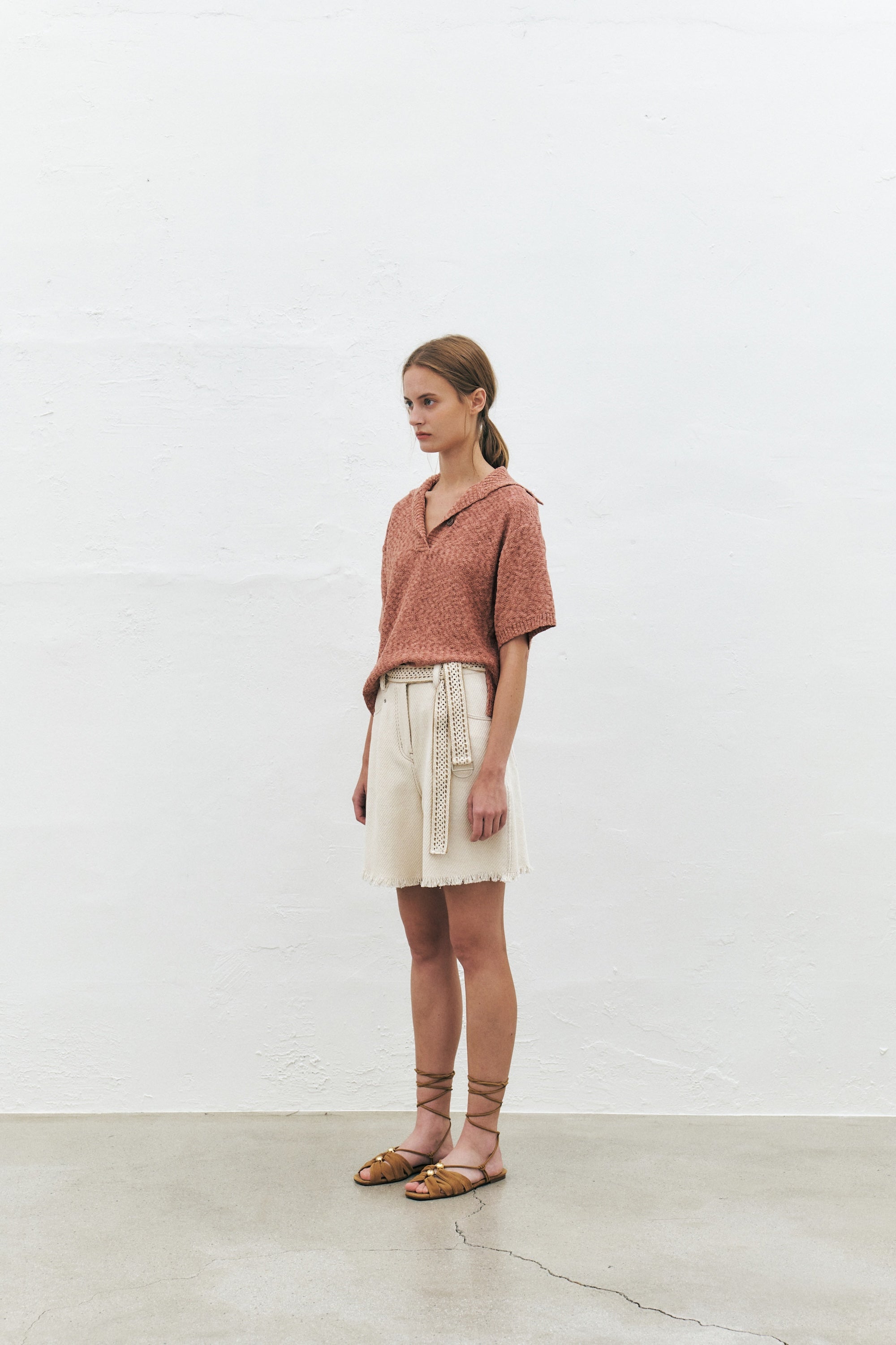 Frayed Twill Cotton Shorts
