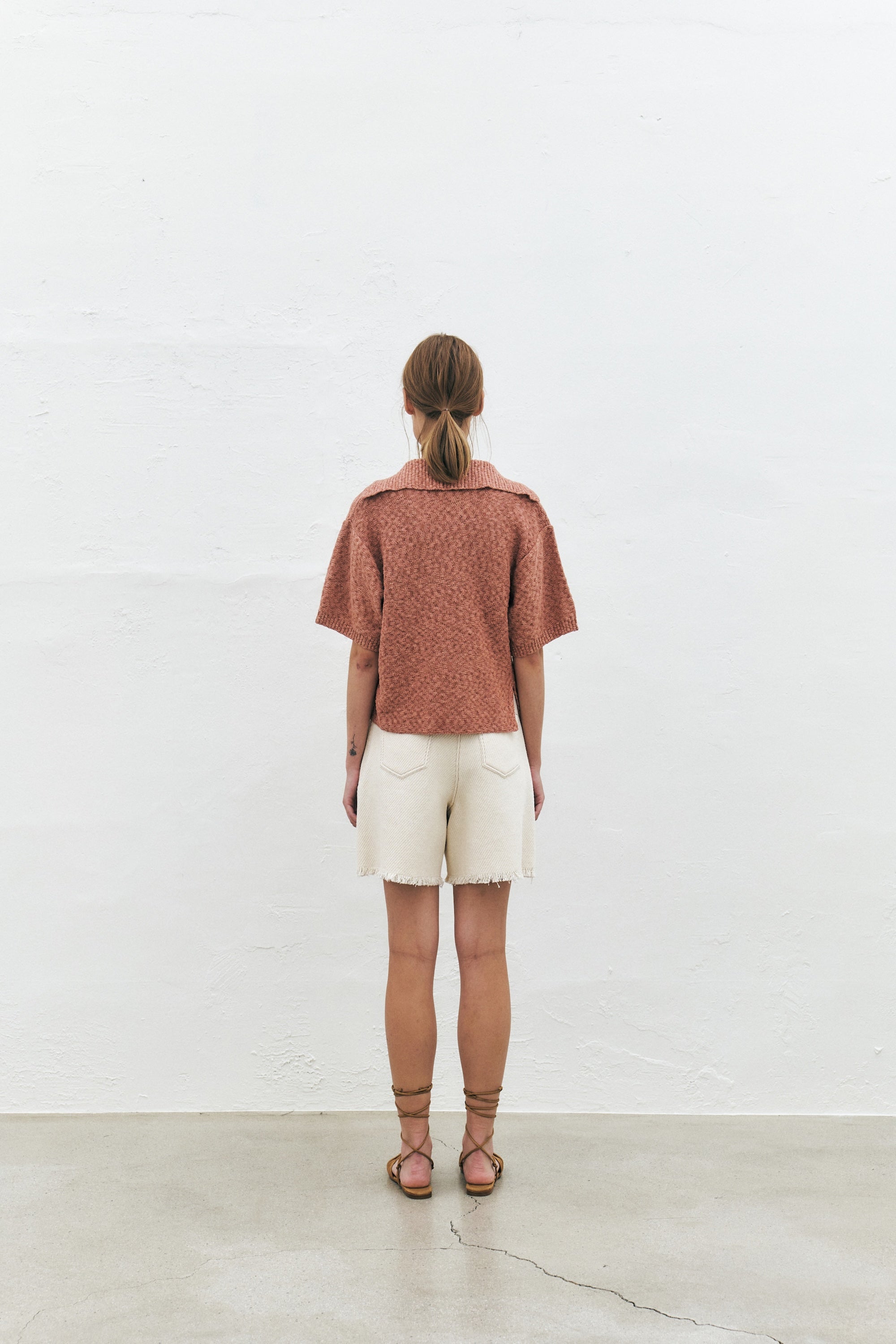 Frayed Twill Cotton Shorts