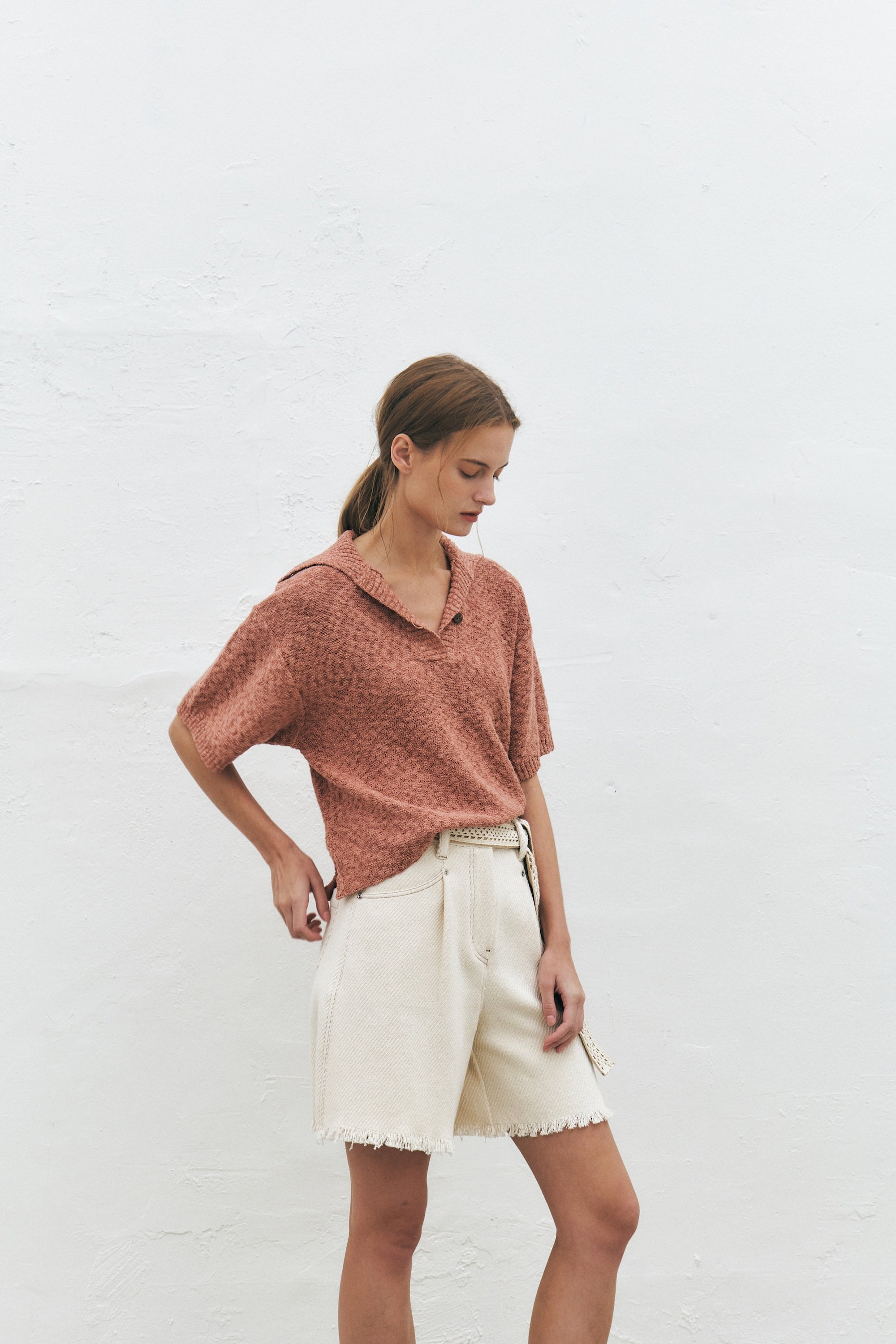 Frayed Twill Cotton Shorts