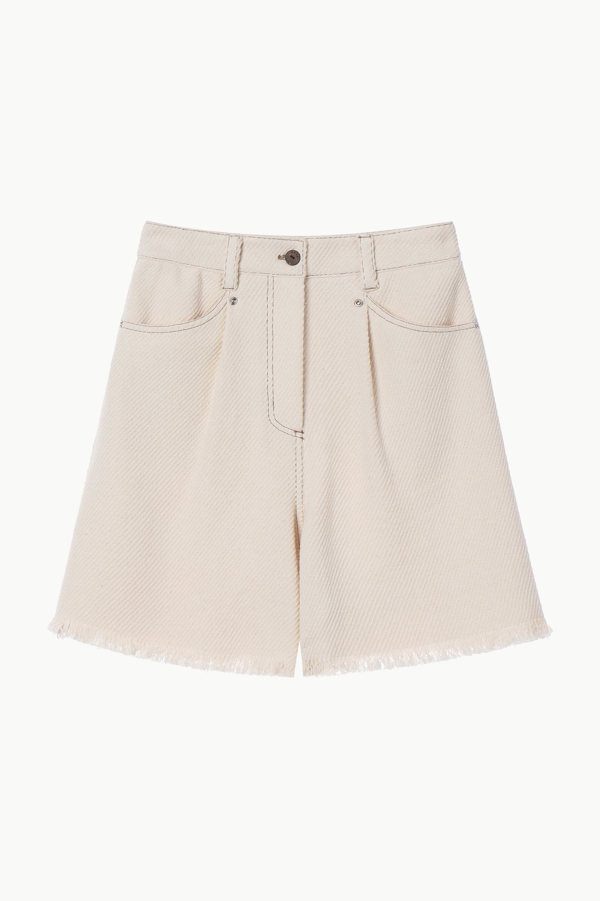 Frayed Twill Cotton Shorts