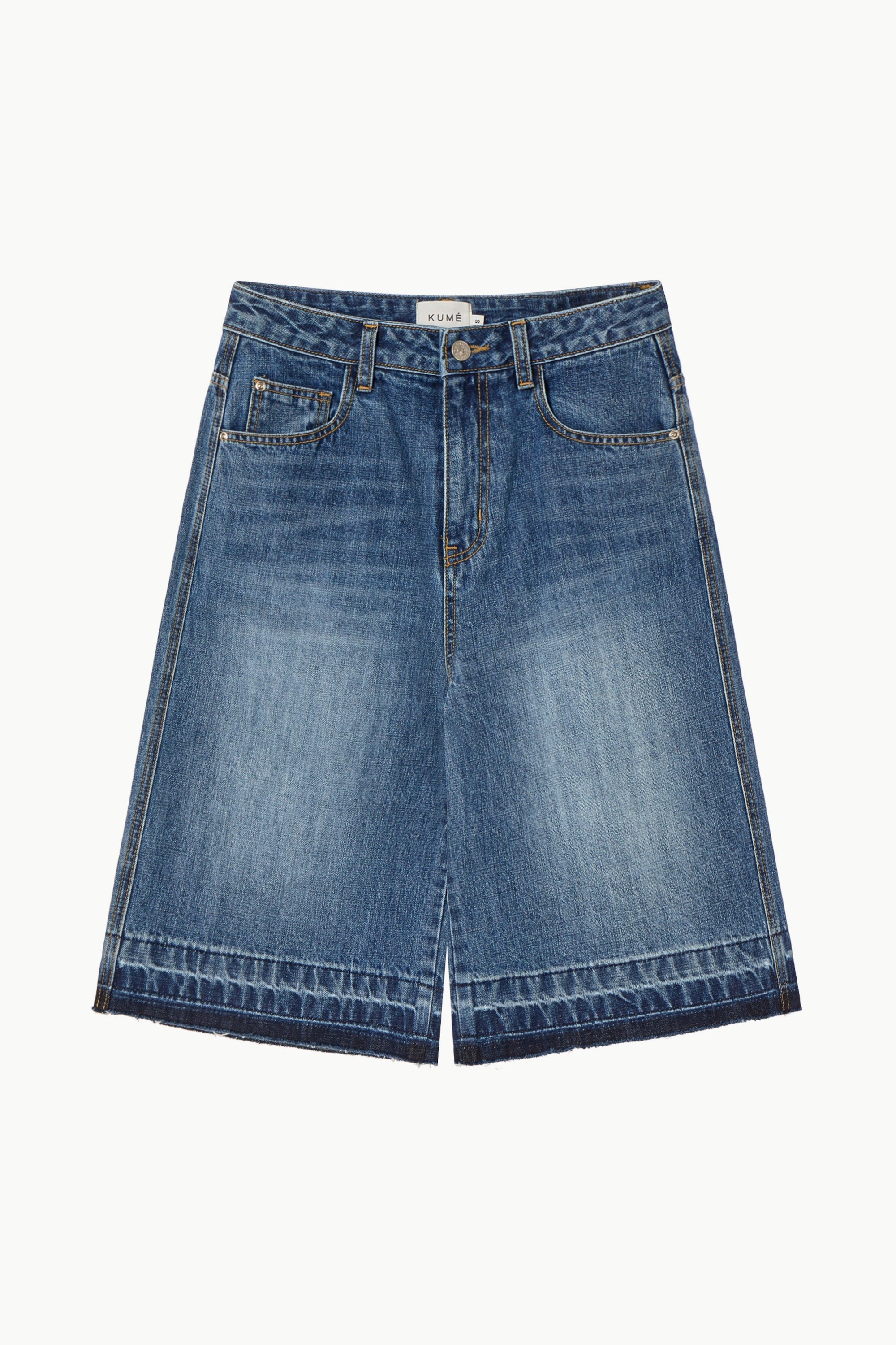Frayed Denim Midi Shorts