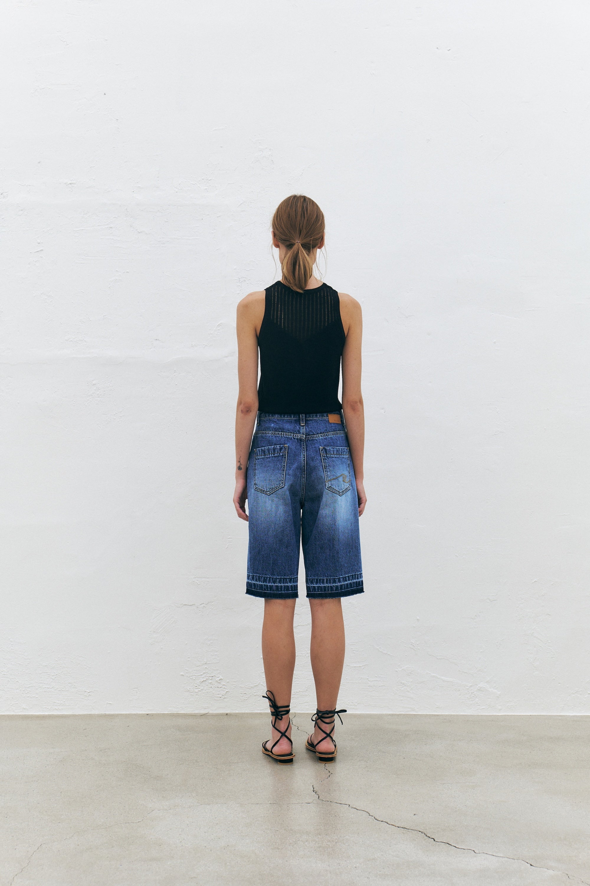 Frayed Denim Midi Shorts