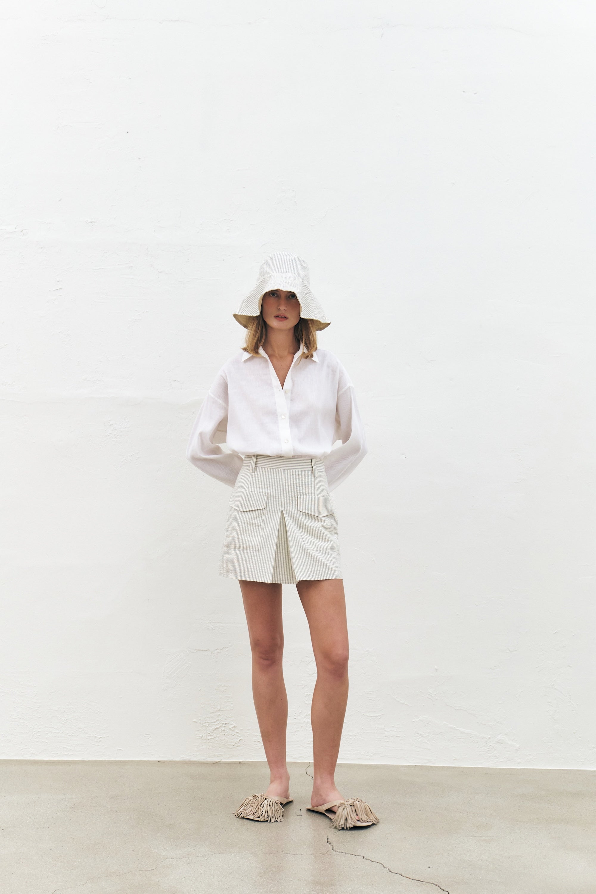 Box Pleated Striped Mini Skirt