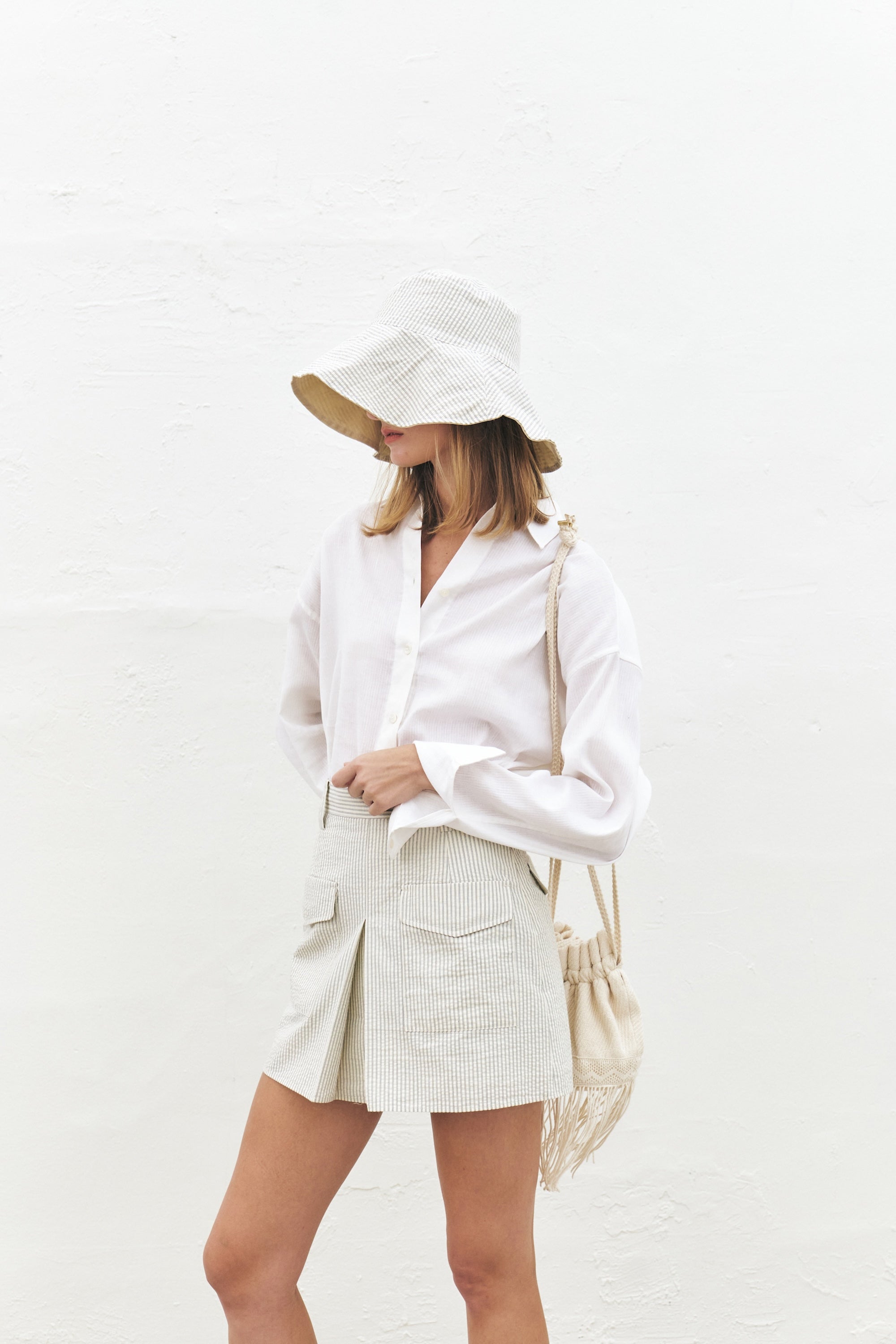 Box Pleated Striped Mini Skirt