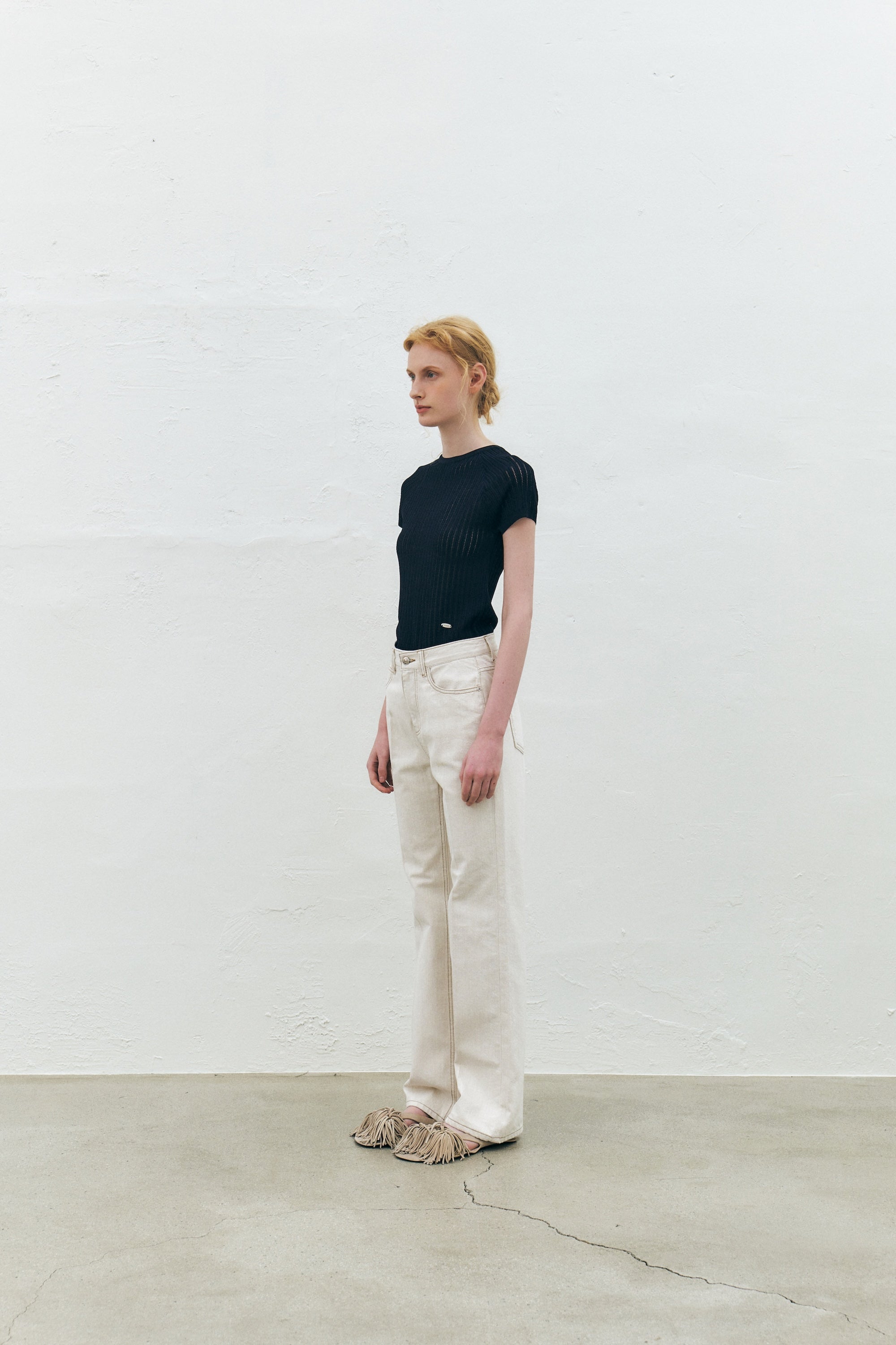 Rayon Blend Fitted Short-Sleeved Sweater