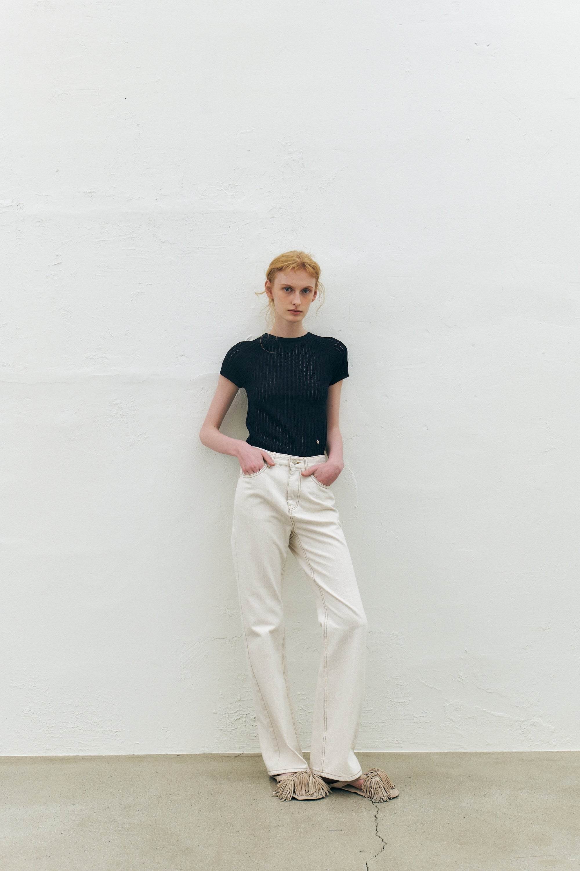 Rayon Blend Fitted Short-Sleeved Sweater