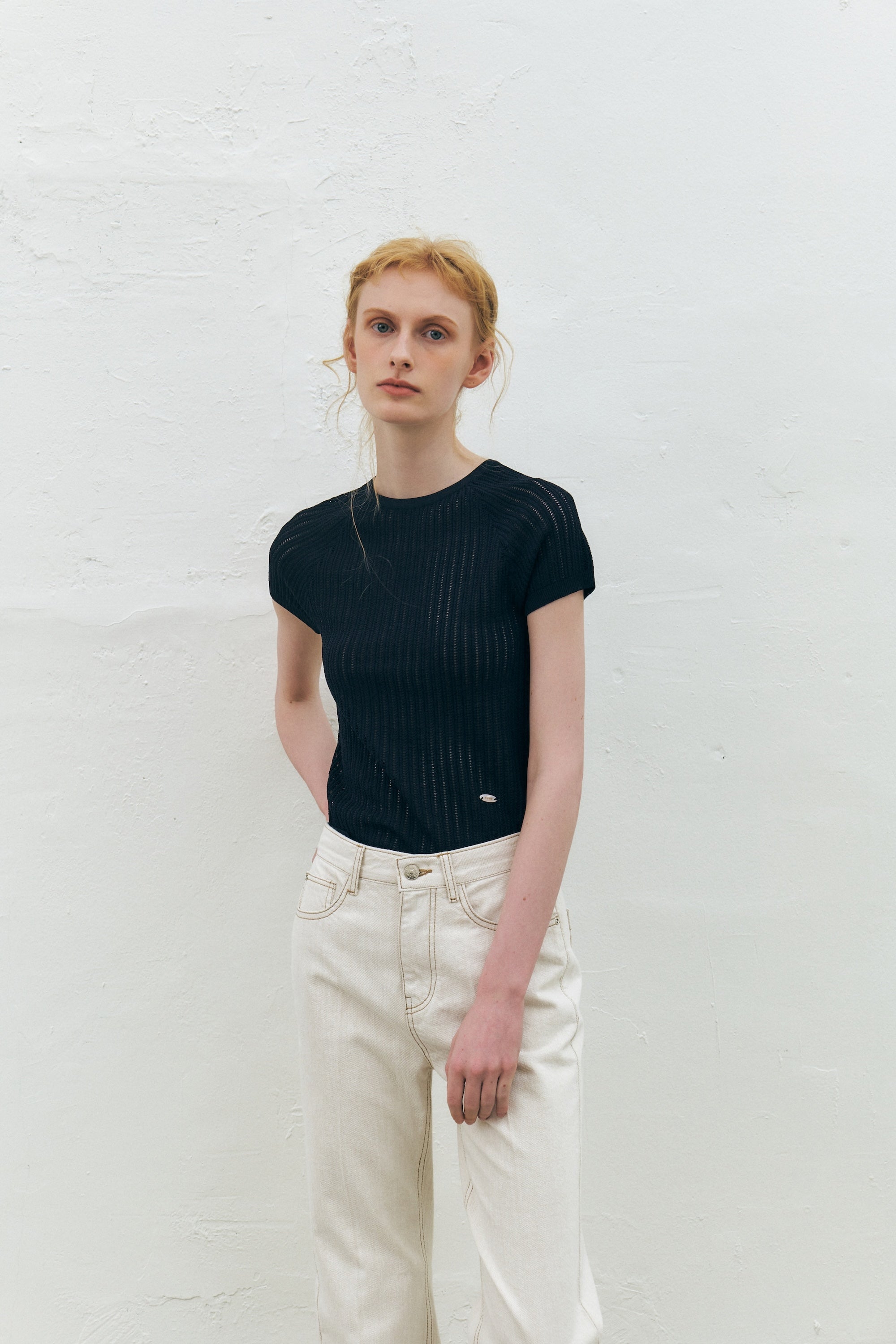 Rayon Blend Fitted Short-Sleeved Sweater