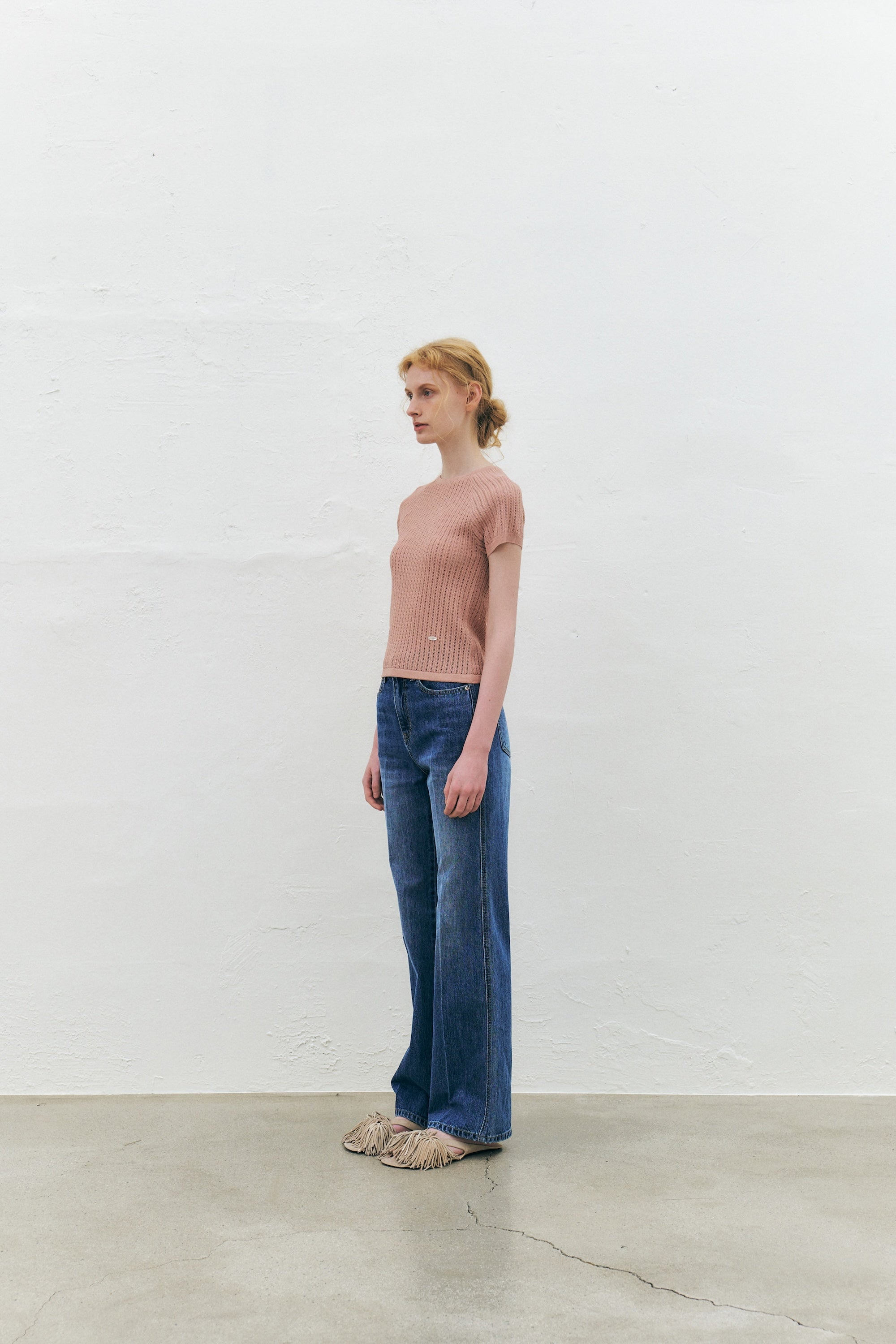 Rayon Blend Fitted Short-Sleeved Sweater