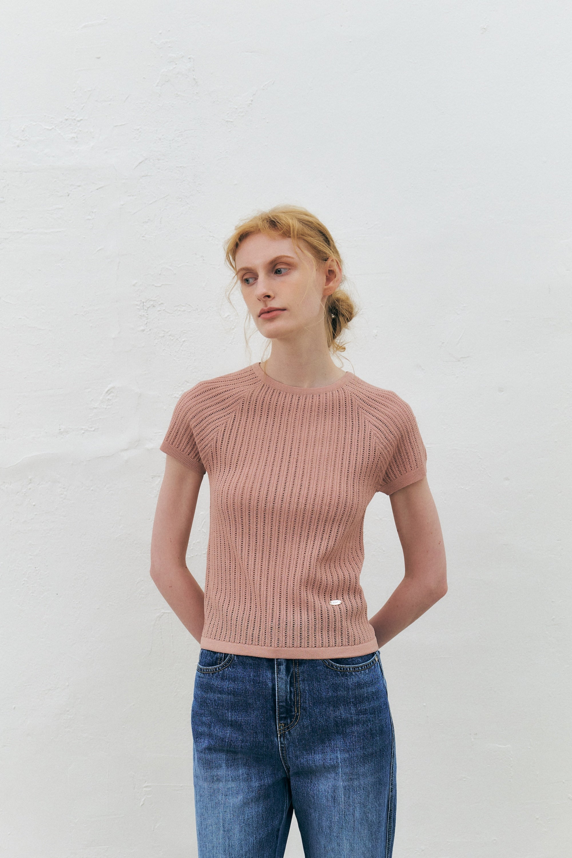 Rayon Blend Fitted Short-Sleeved Sweater