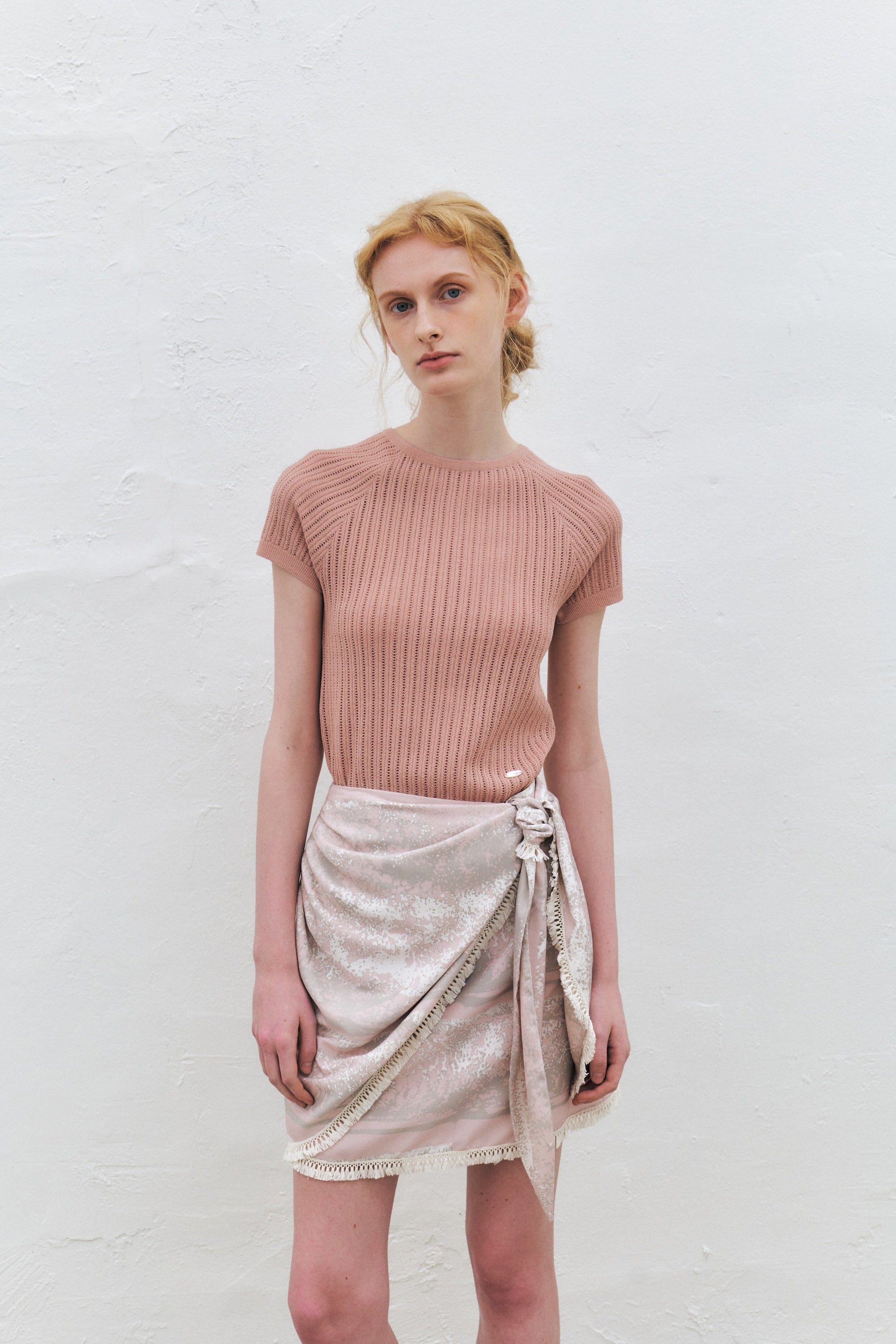 Rayon Blend Fitted Short-Sleeved Sweater