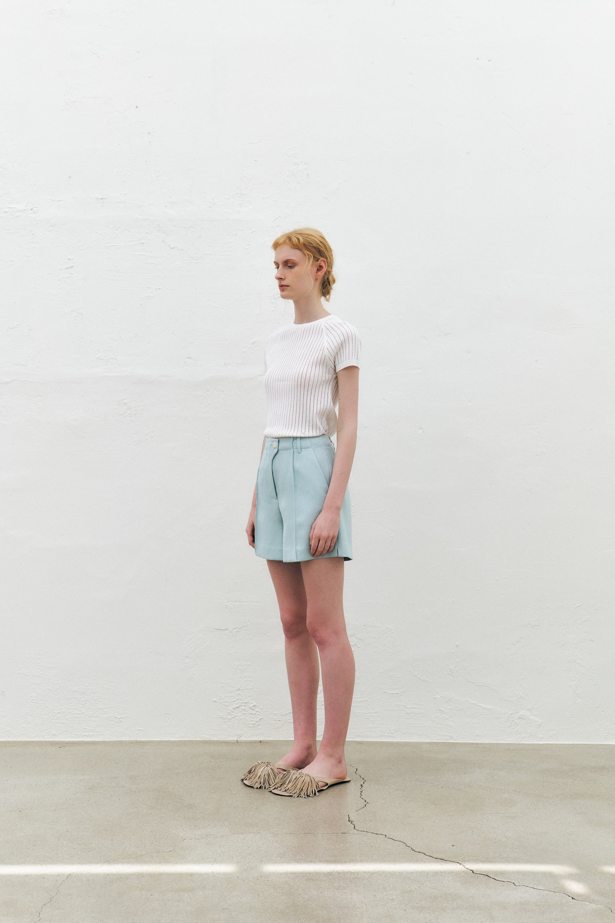 Rayon Blend Fitted Short-Sleeved Sweater