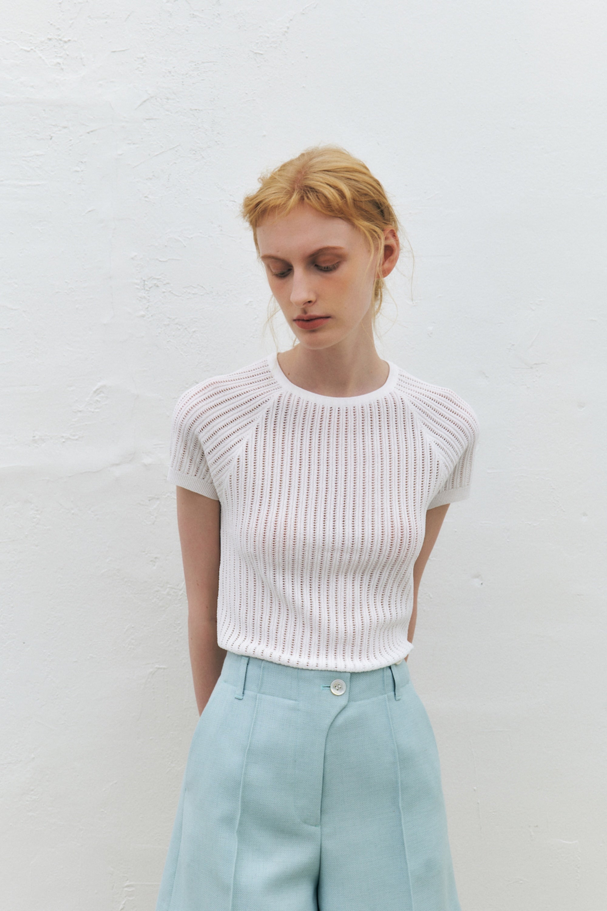 Rayon Blend Fitted Short-Sleeved Sweater