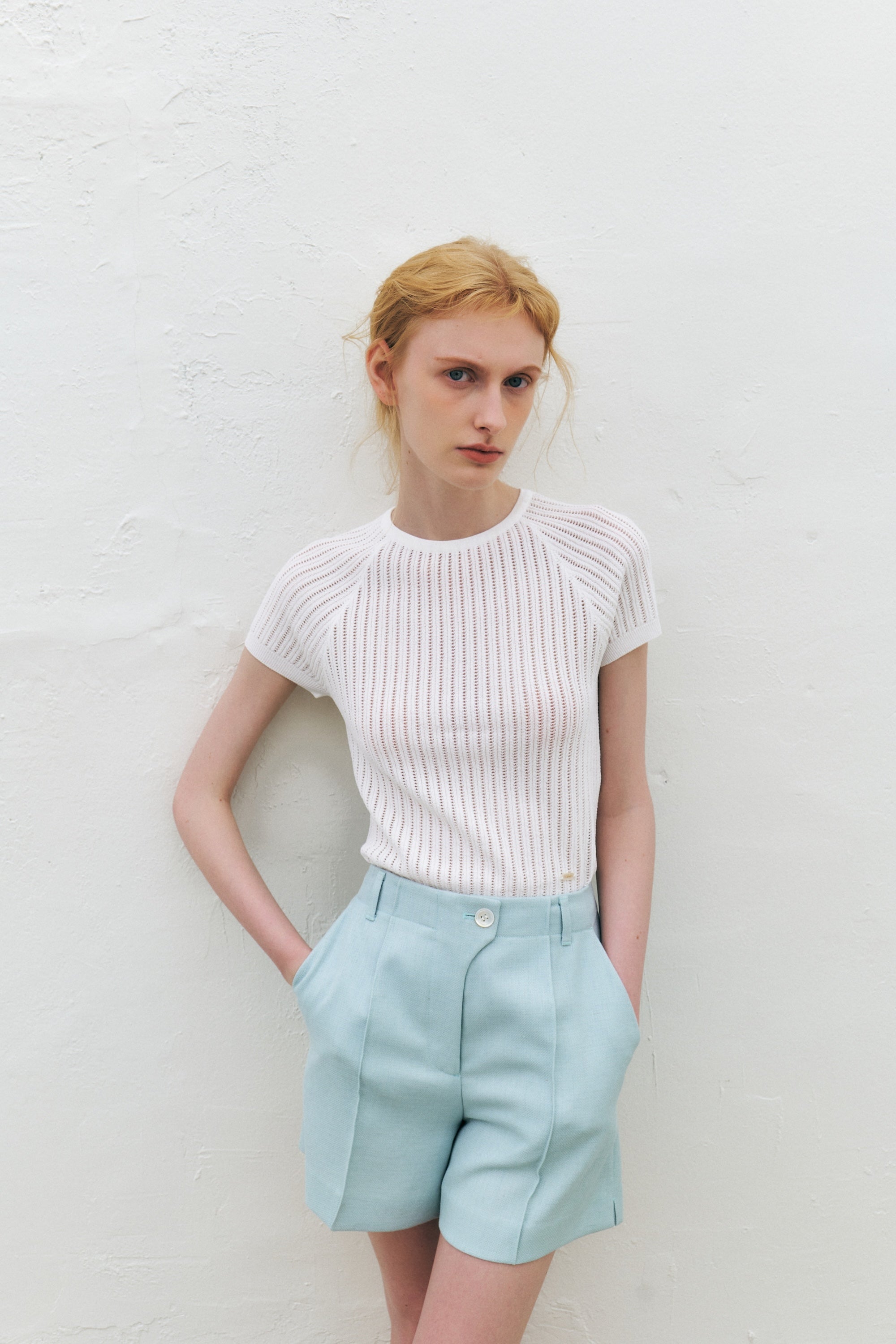 Rayon Blend Fitted Short-Sleeved Sweater