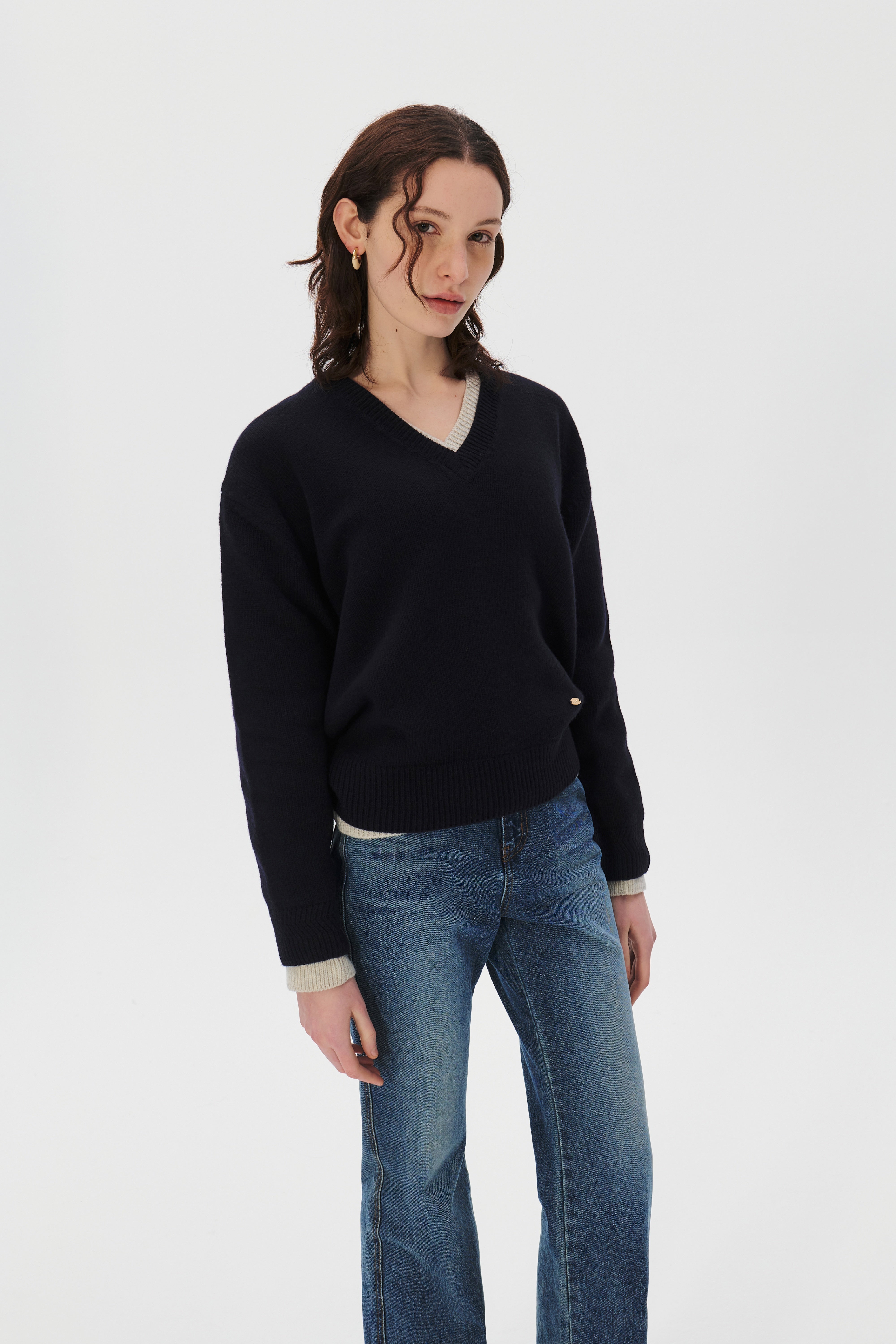 V-neck Superfine Merino Wool Sweater