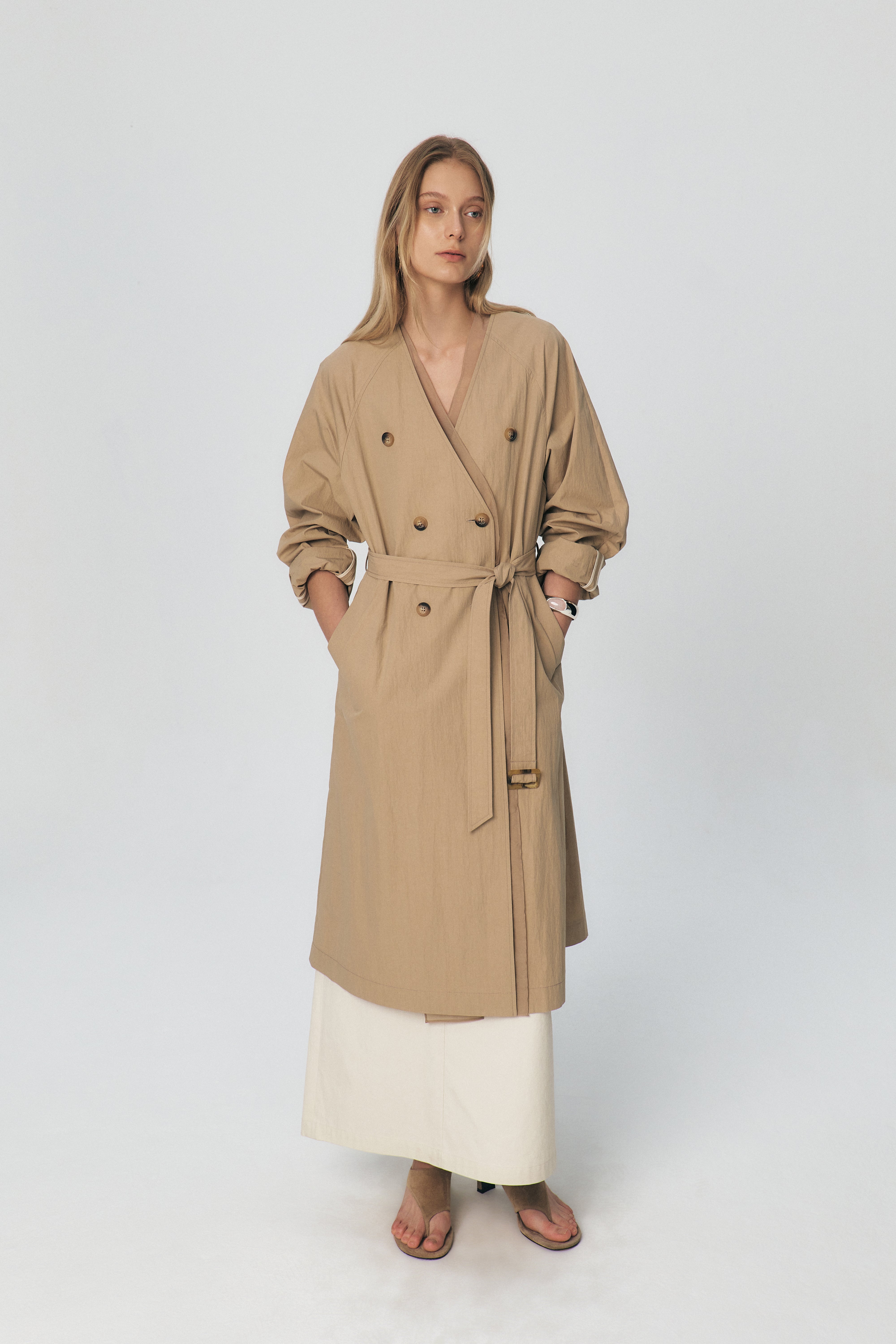 Organza V-neck Trench Coat