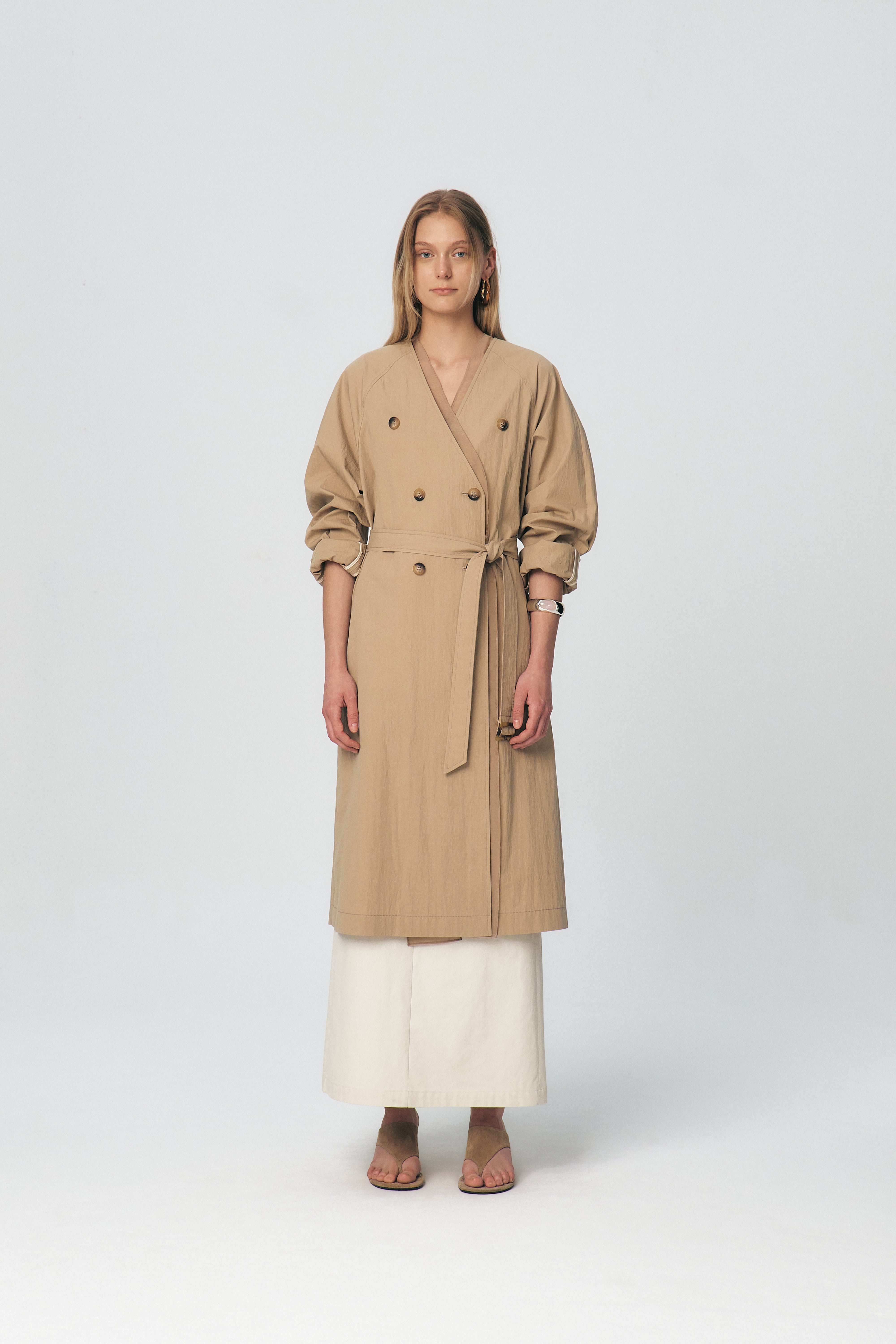 Organza V-neck Trench Coat