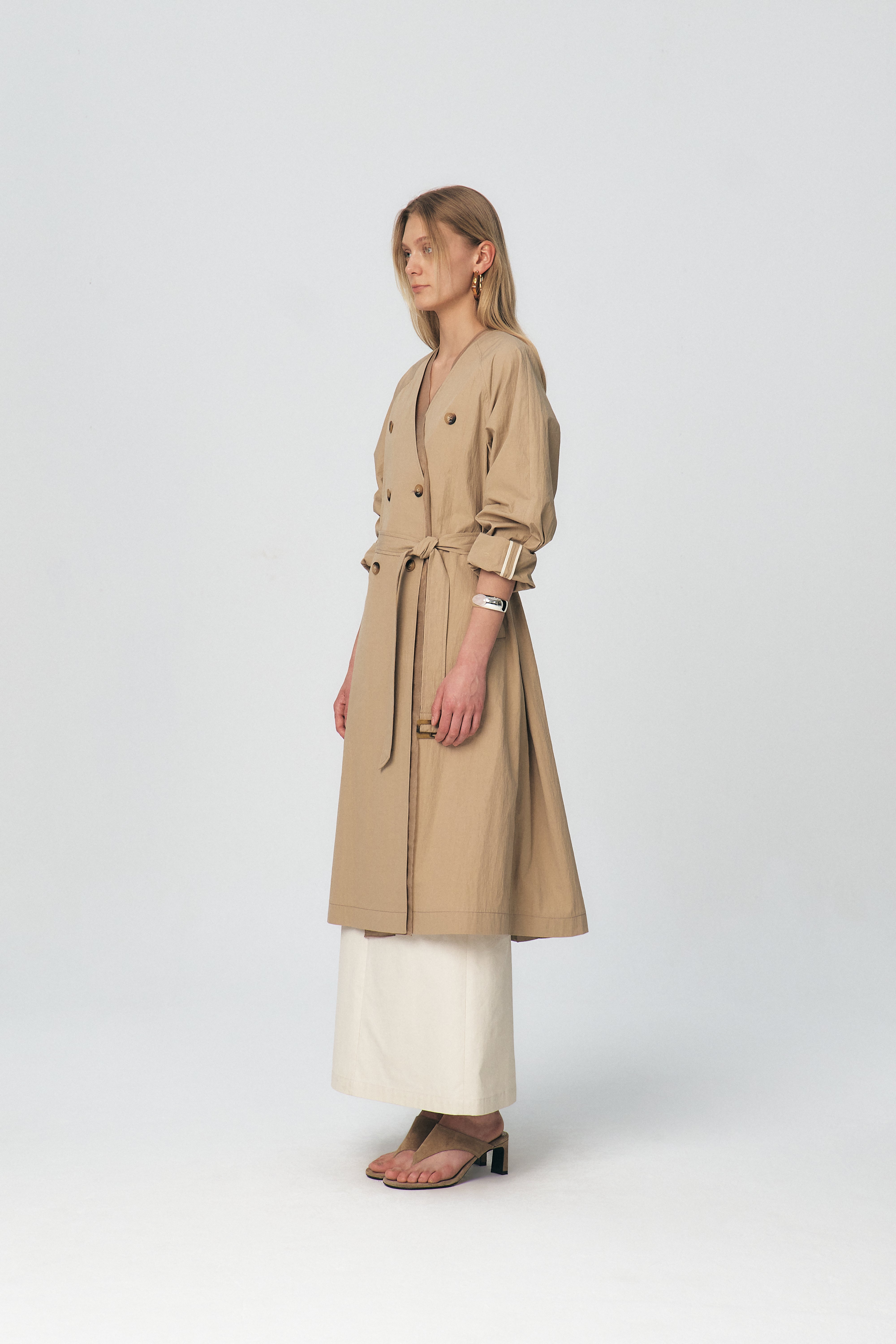 Organza V-neck Trench Coat