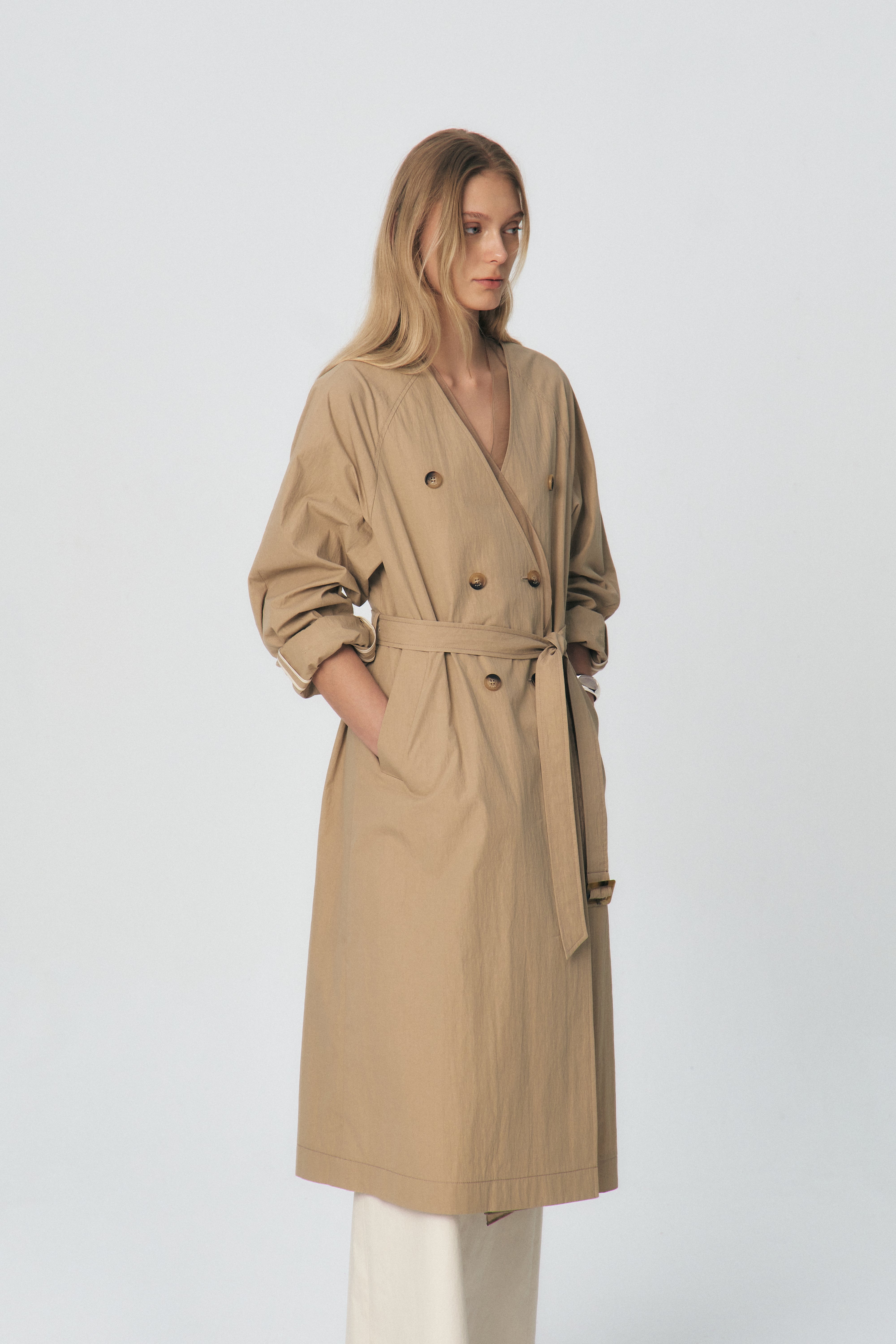 Organza V-neck Trench Coat