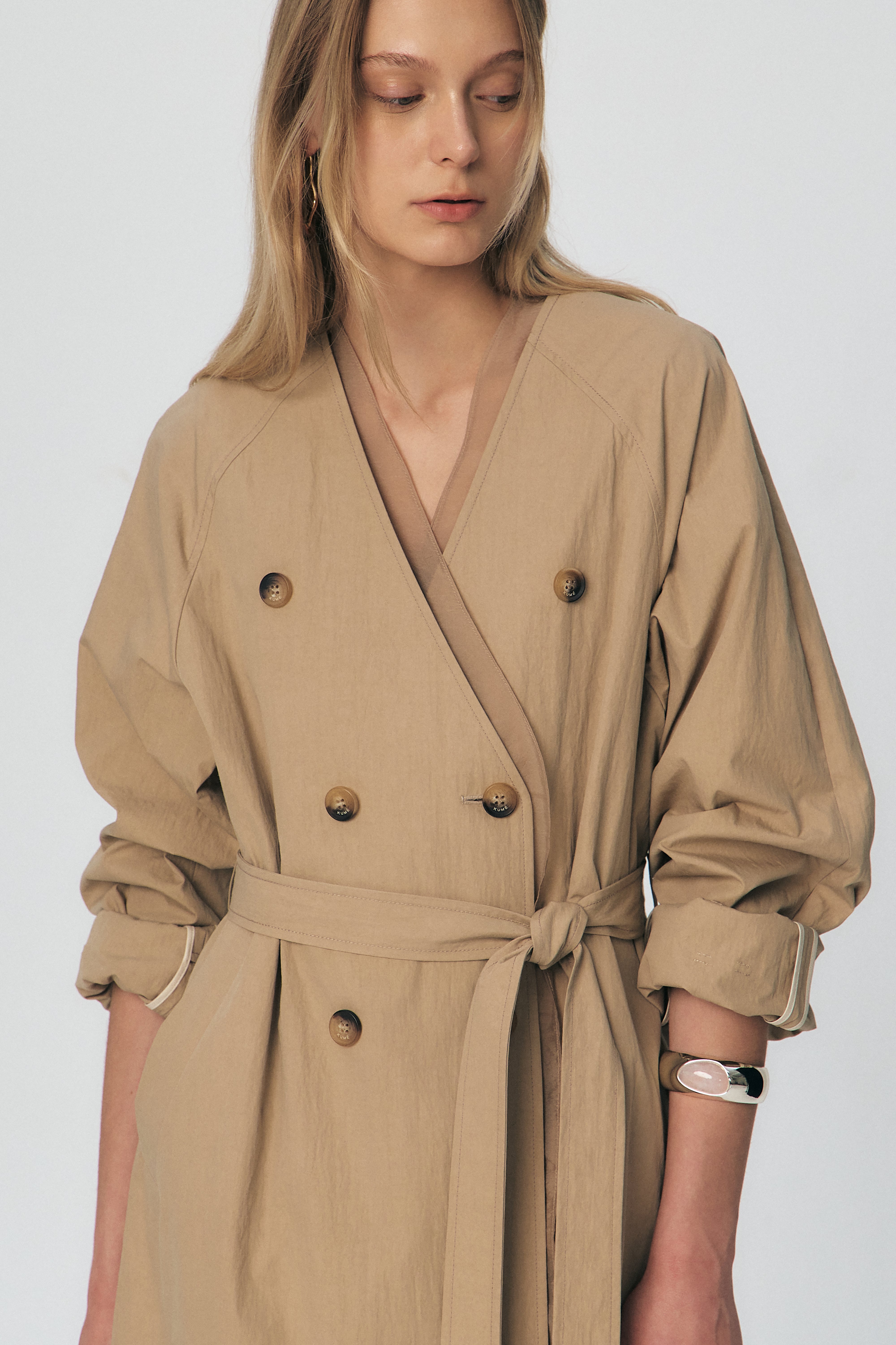 Organza V-neck Trench Coat