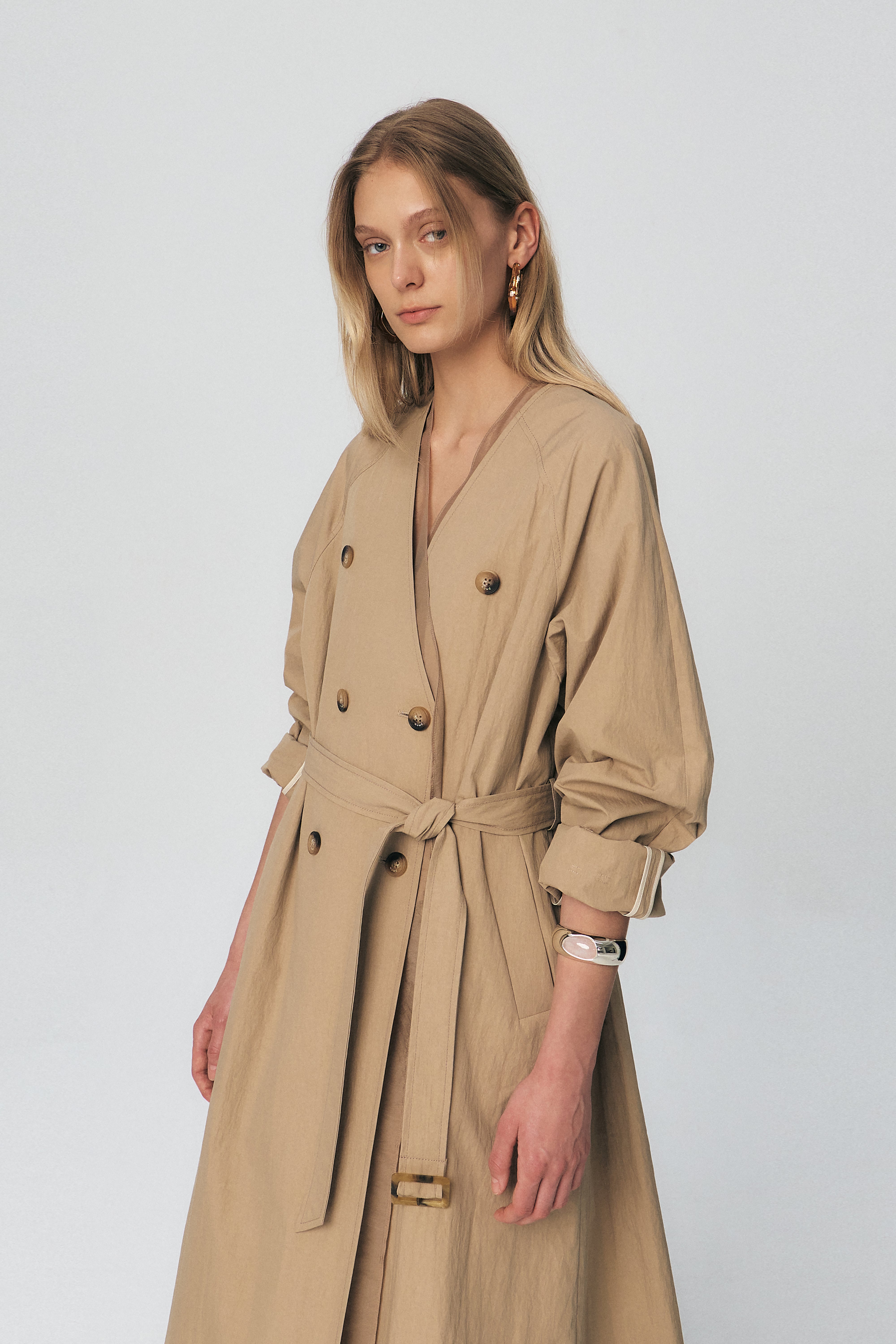 Organza V-neck Trench Coat