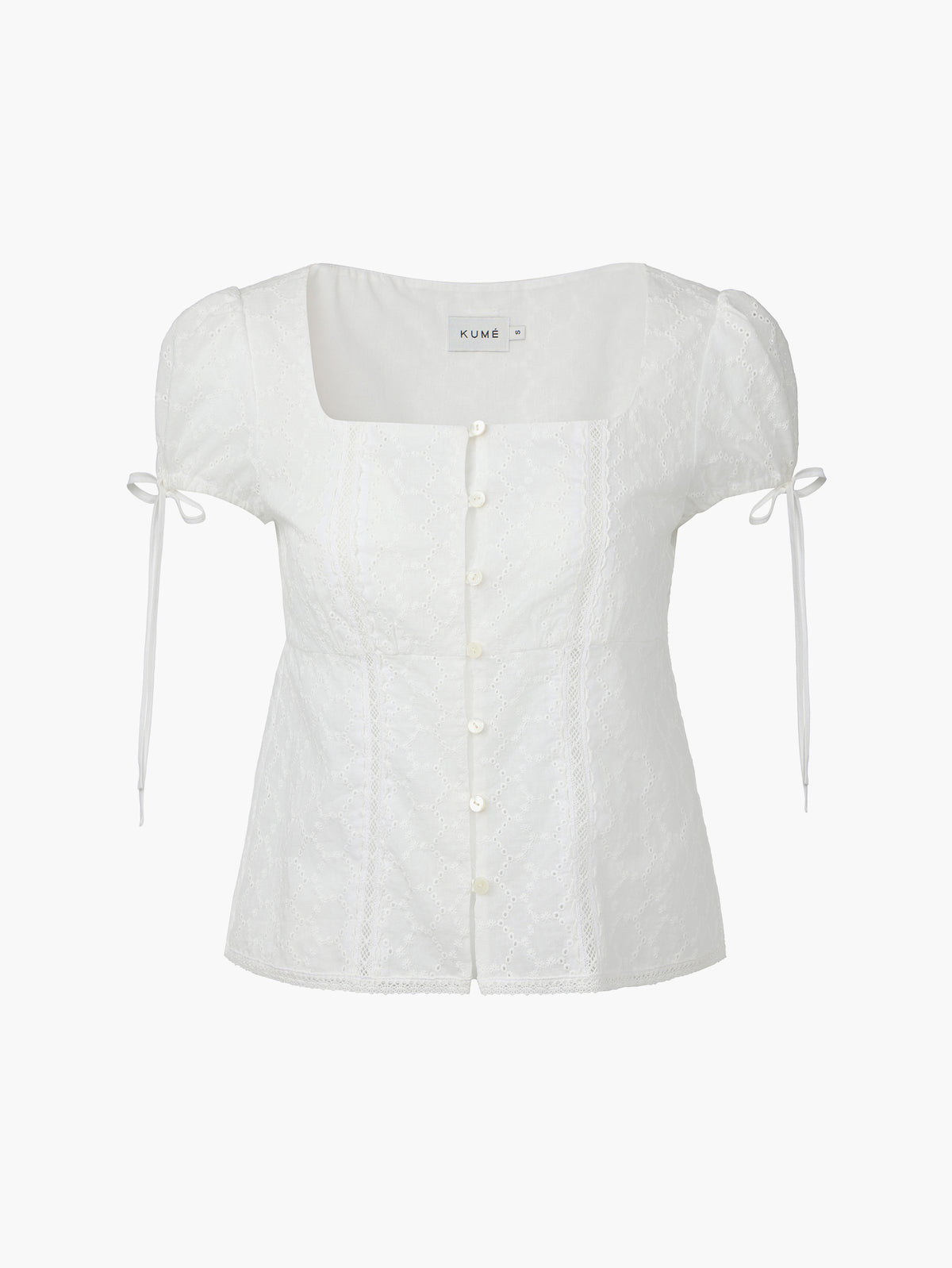Lace Embroiered Puff Sleeves Blouse