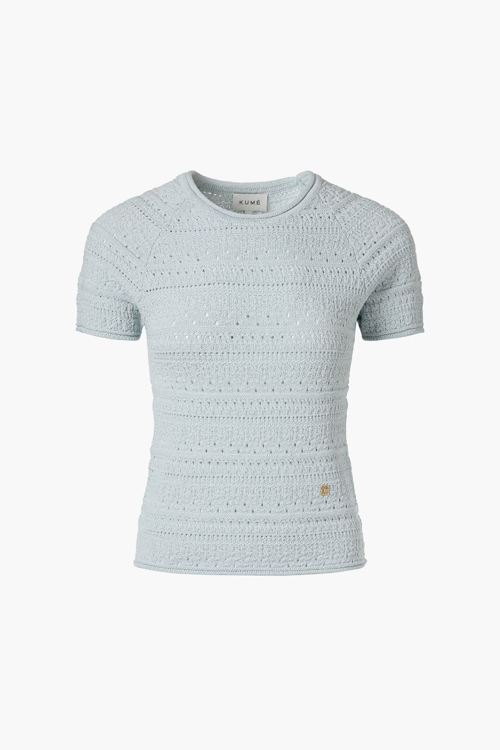 Crochet Short Sleeved Sweater, Light Blue