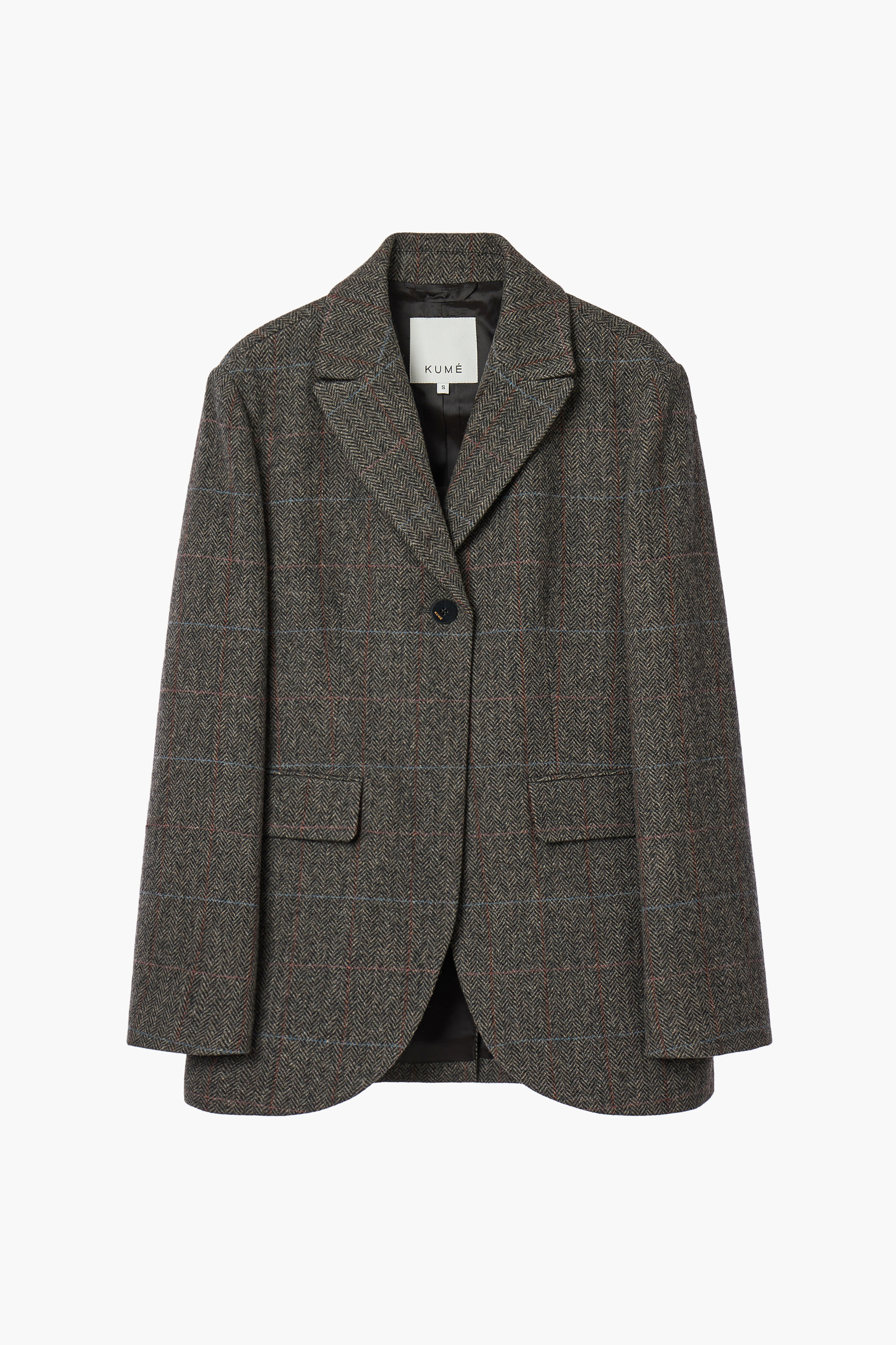 One Button Herringbone Wool Jacket