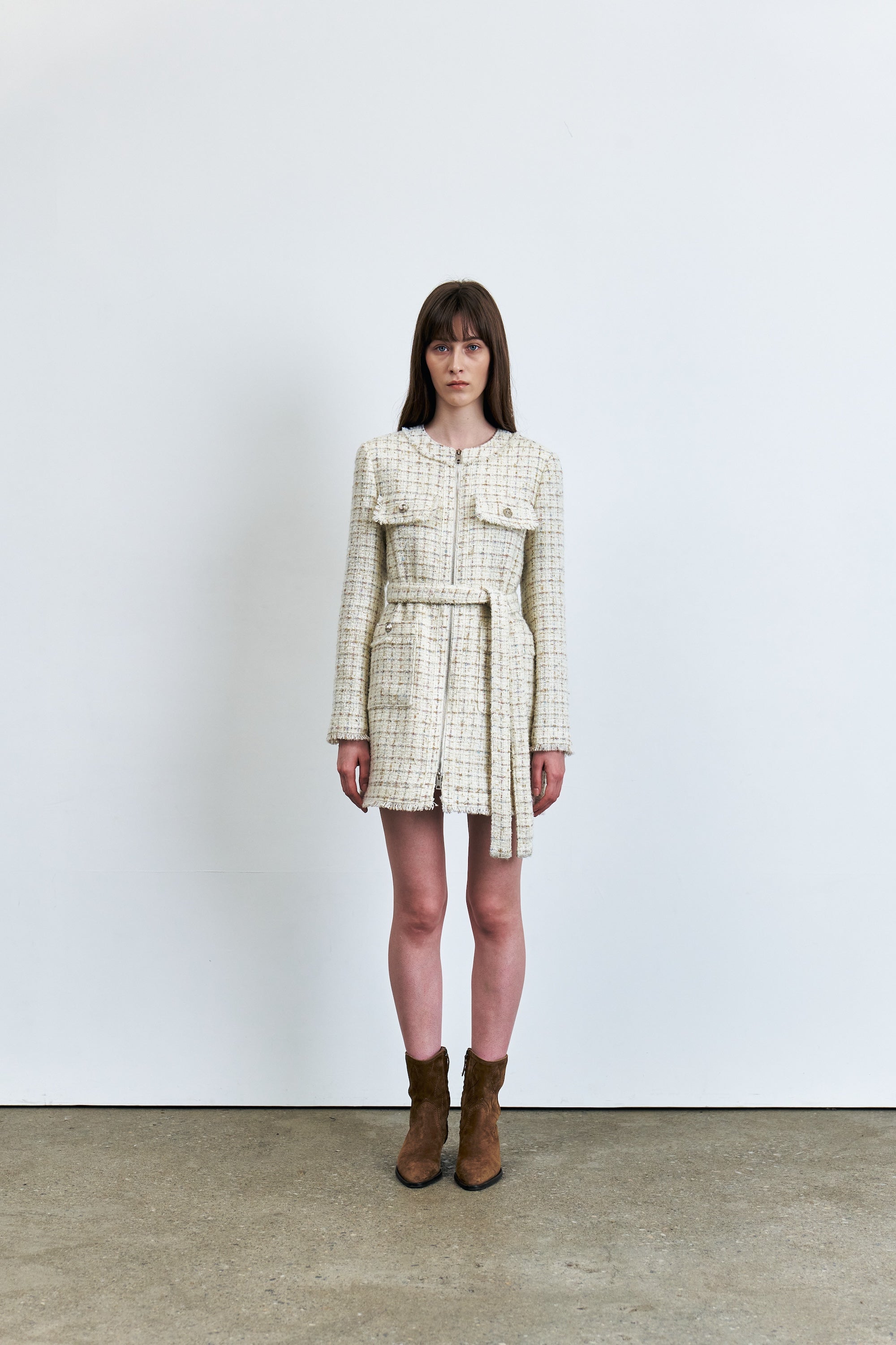 Tweed Zip-up Dress and Jacket