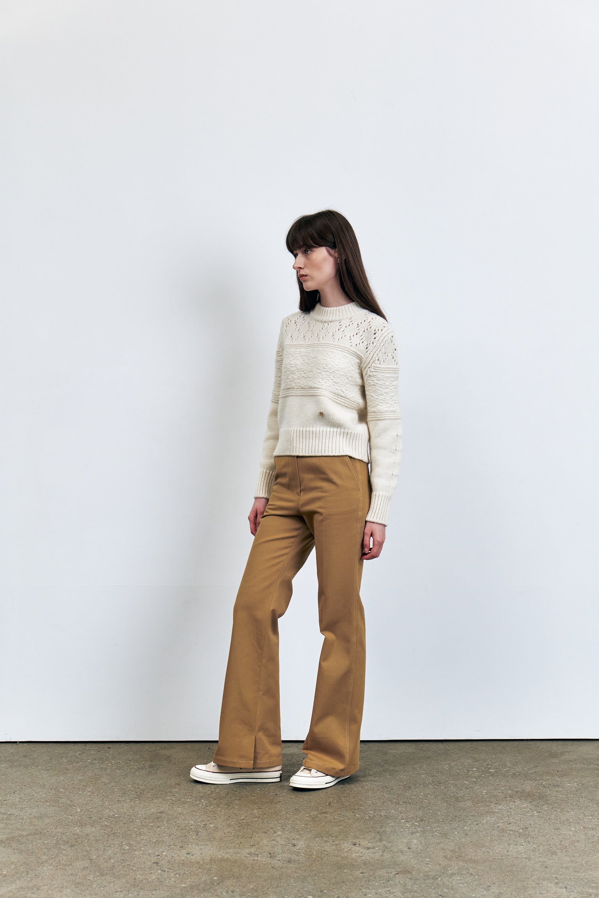 Pintucked Bootcut Slit Pants