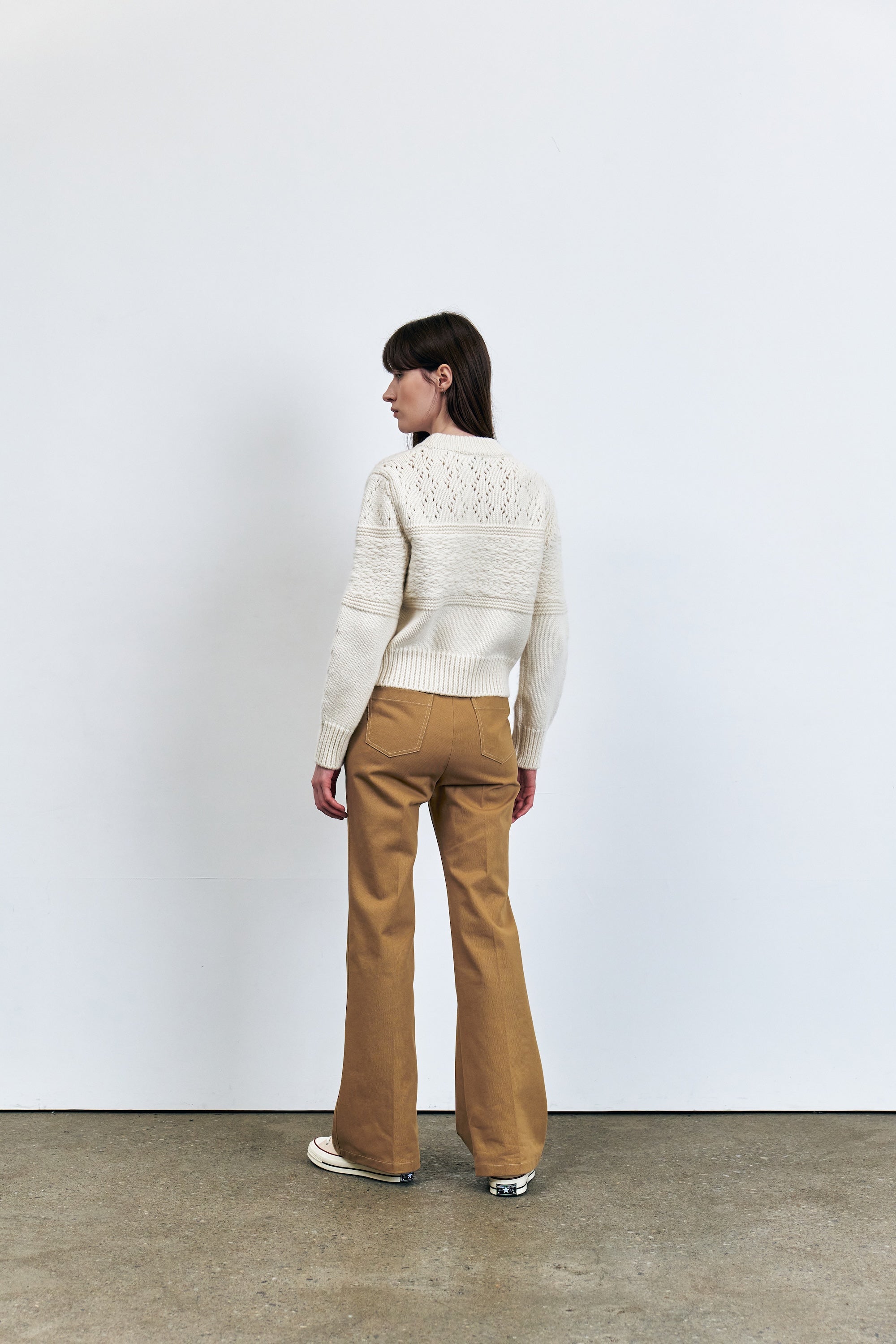 Pintucked Bootcut Slit Pants