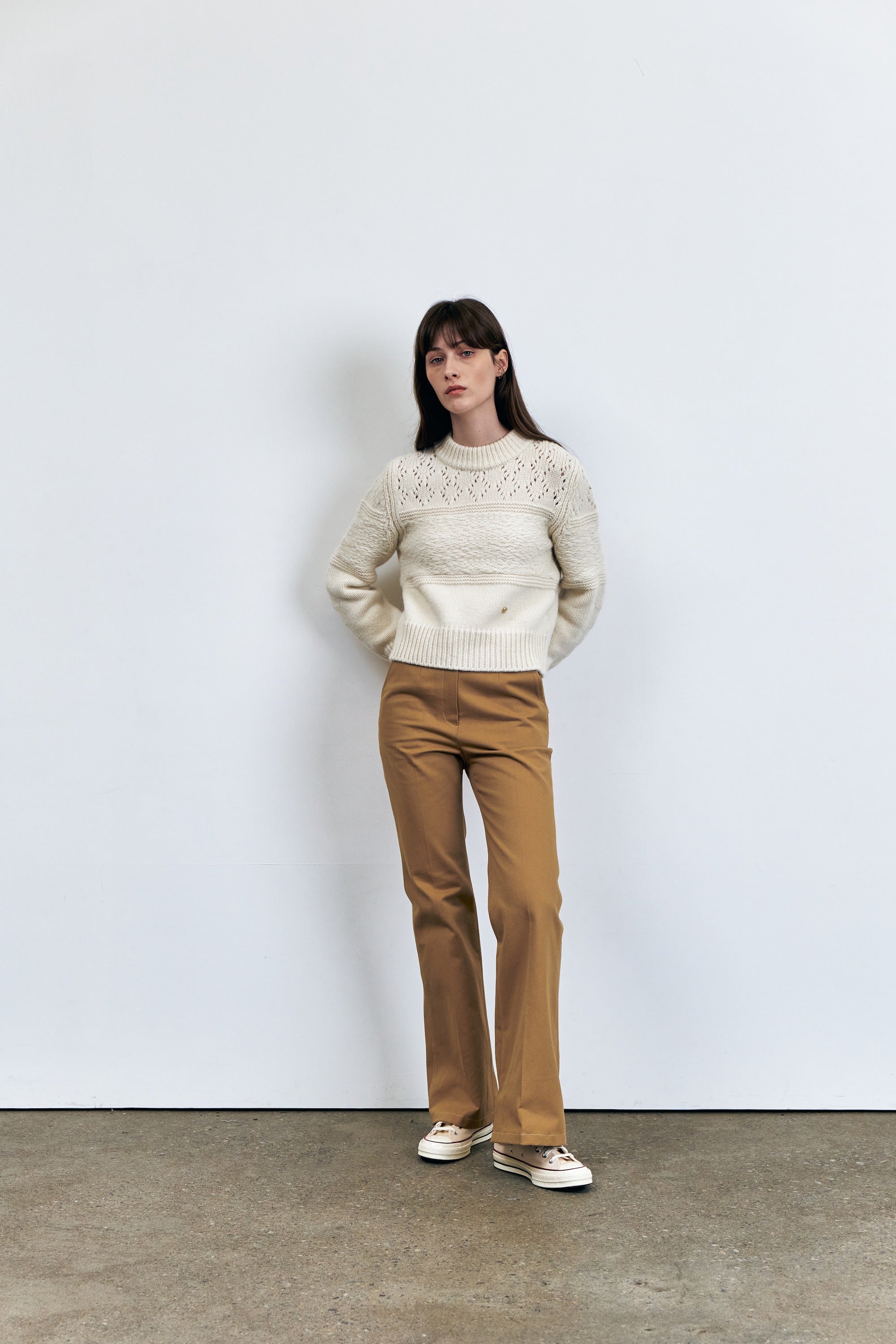 Pintucked Bootcut Slit Pants