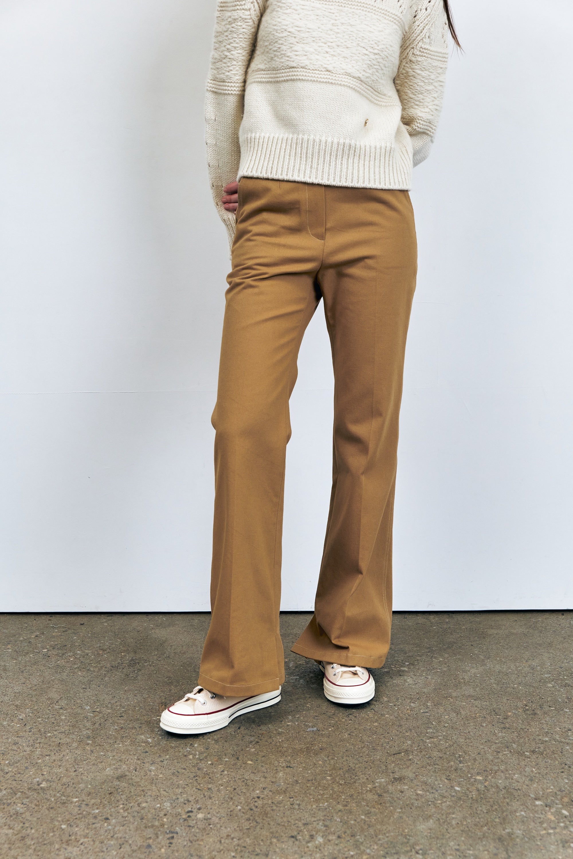 Pintucked Bootcut Slit Pants