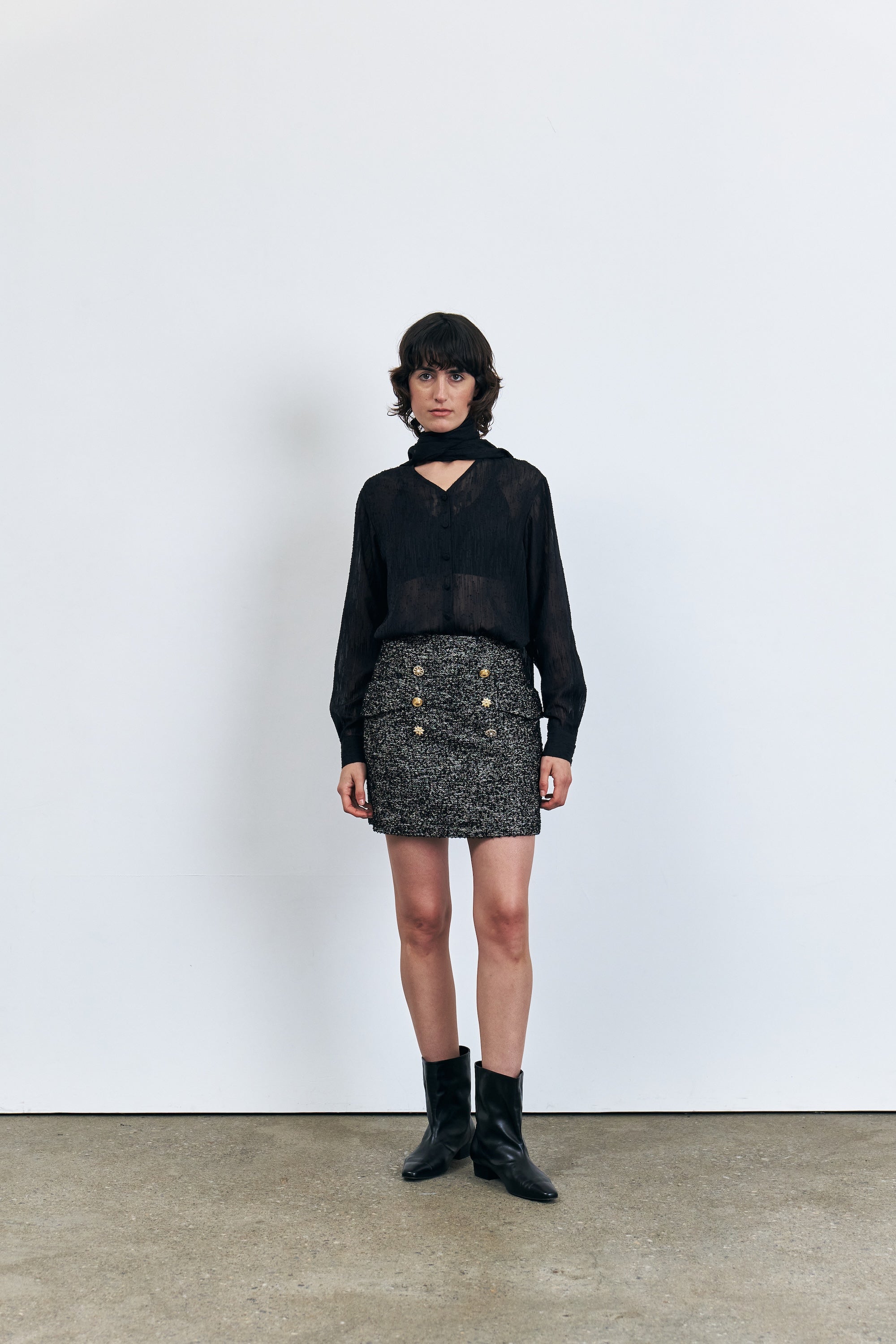 Tweed Button Mini Skirt