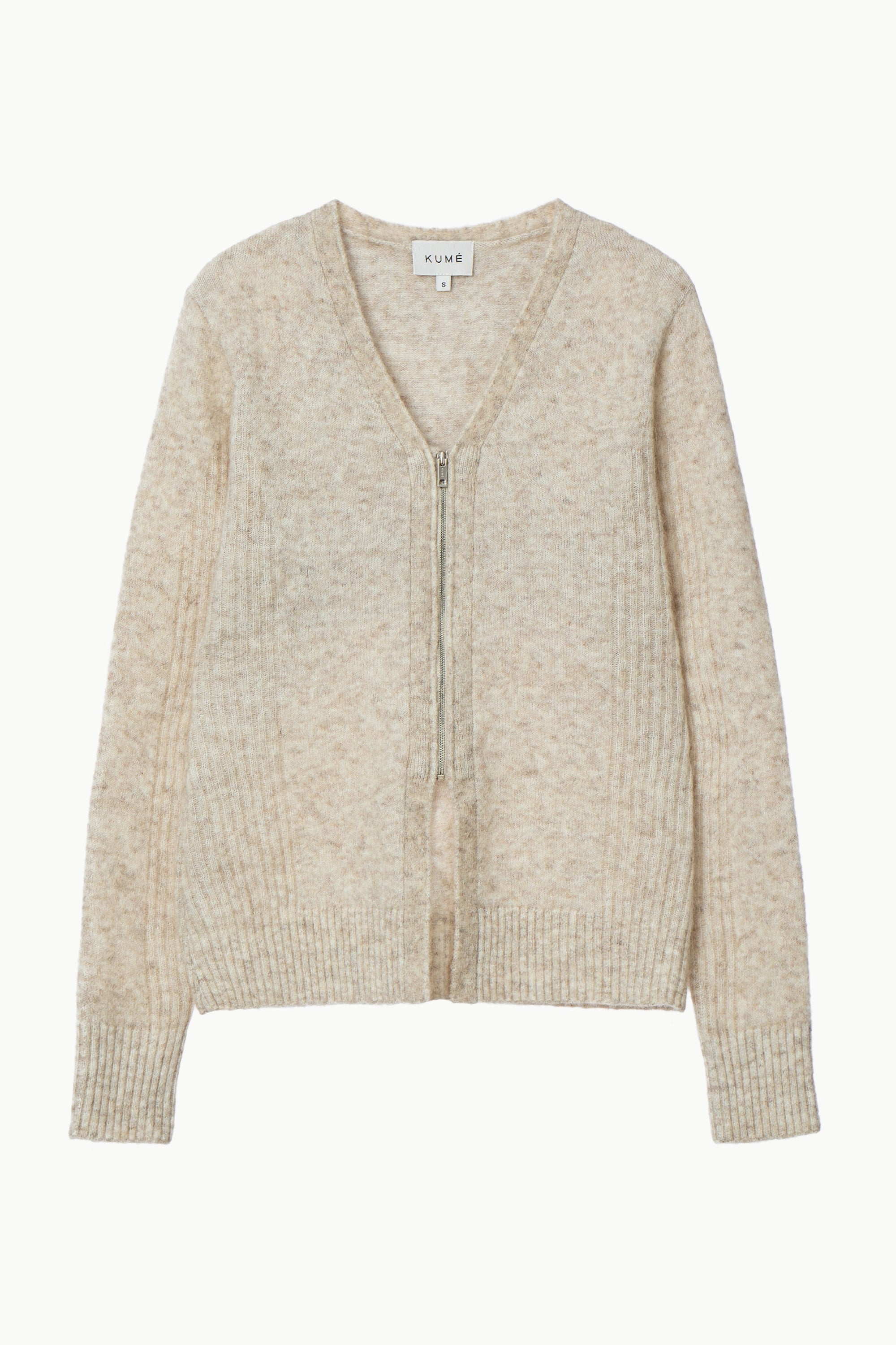 V-neck Zip-up Mohair Wool Cardigan