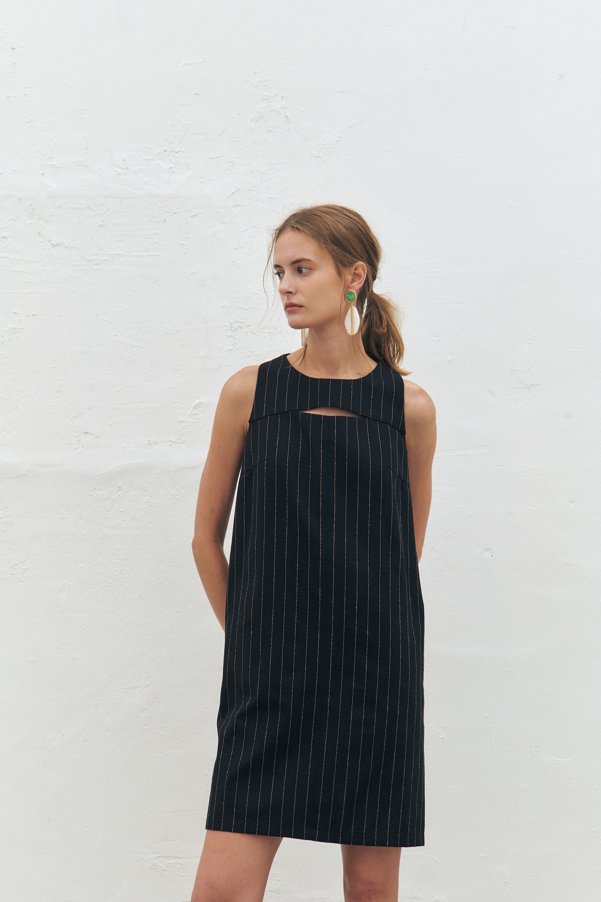 Striped Linen Blend O Ring Dress